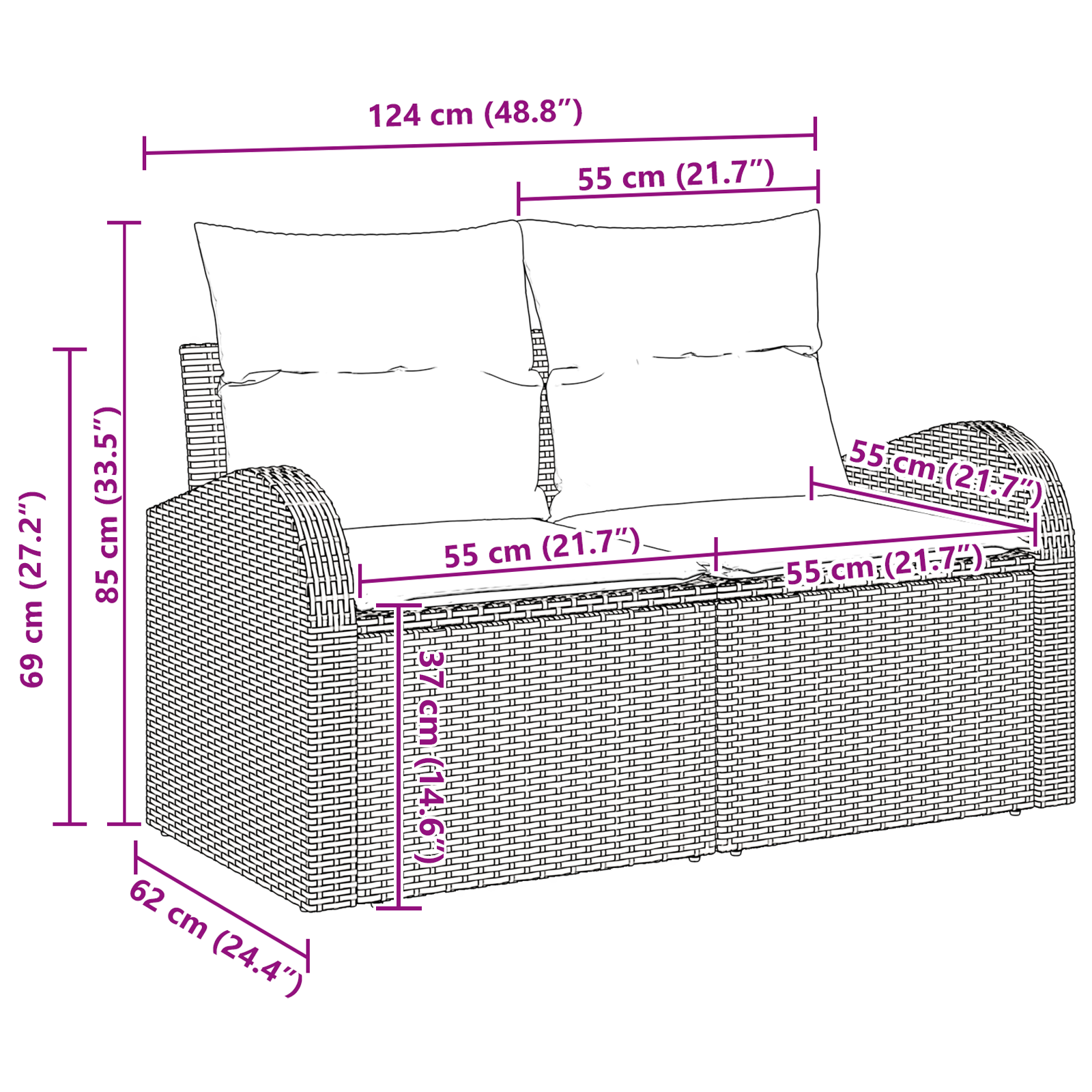 Set canapea grădină 6 piese cu perne, bej, ratan poli, Canapea grădină 2 locuri cu depozitare și perne, bej, ratan poli [9]