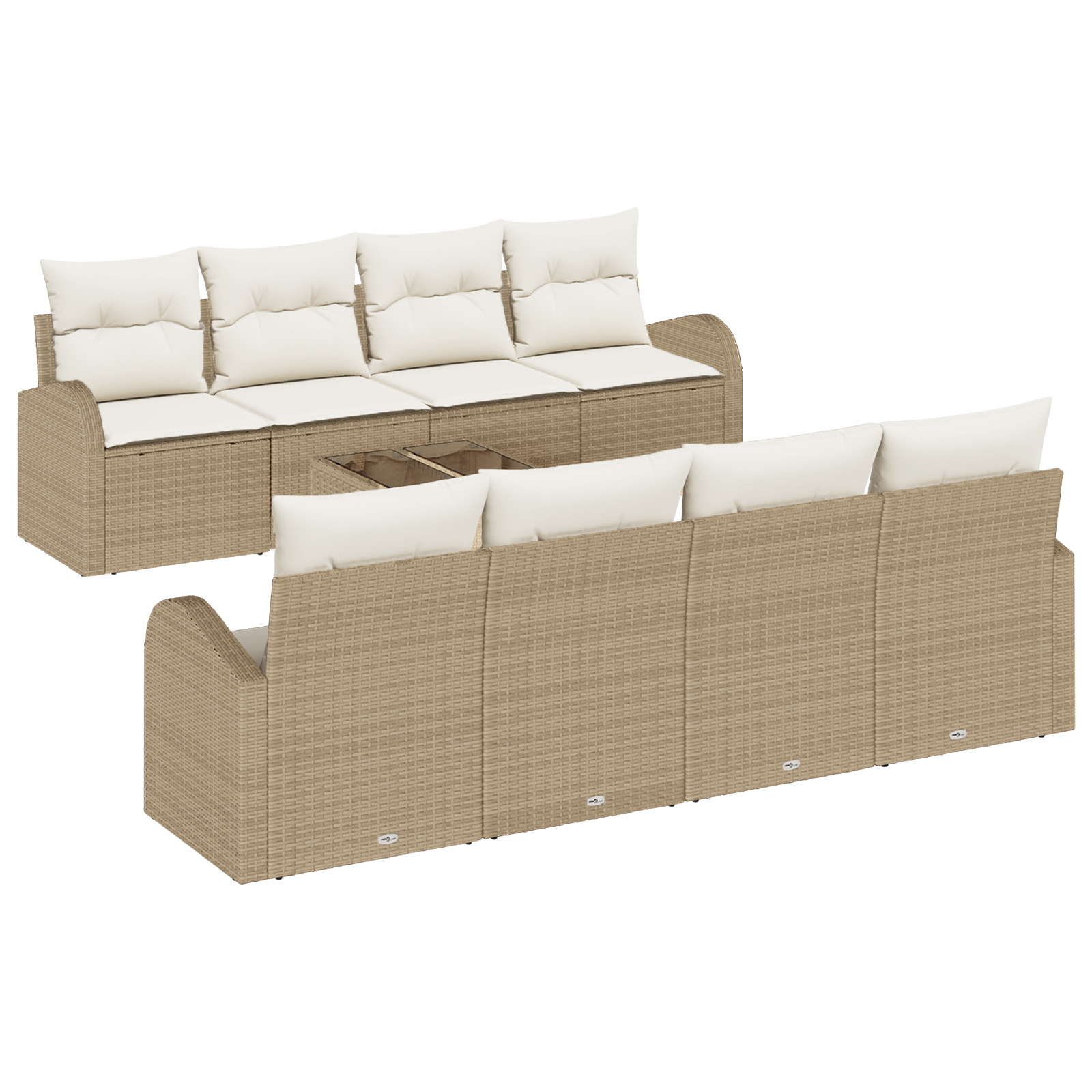 Set de Sofa de Grădină  cu Pernuțe Bej din Ratan Polimeric, Sofa de Grădină cu 2 Locuri  cu Spațiu de Stocare & Pernuțe Bej din Ratan Polimeric [1]