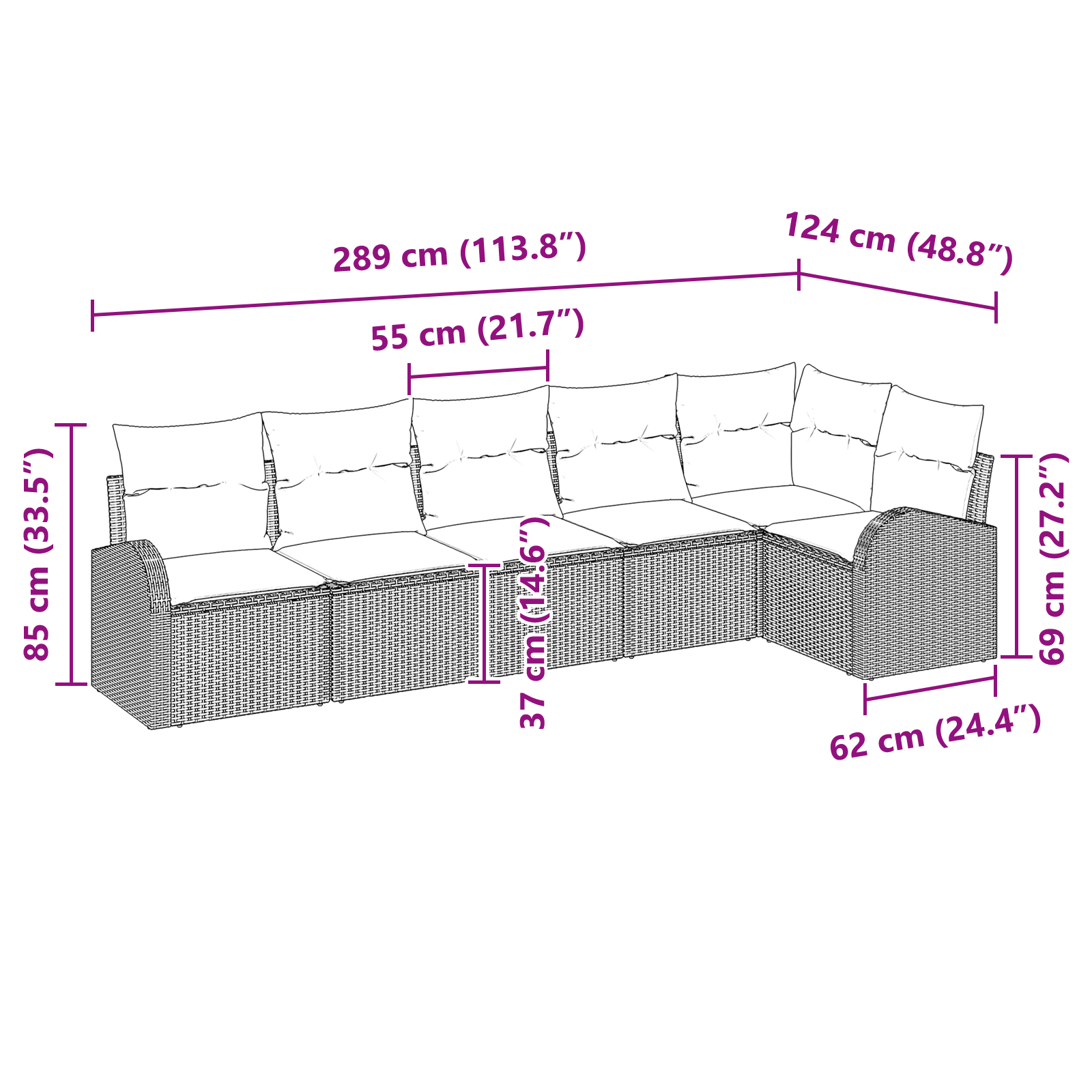 Set Canapea Grădină 6 Piese cu Perne Ratan Poli Bej, Canapea Grădină 2 Locuri cu Depozitare și Perne Ratan Poli Bej [11]