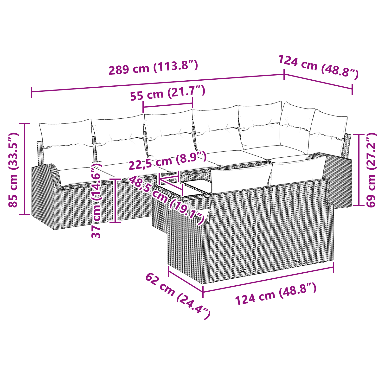Set canapea grădină  9 piese cu perne Ratan Polimer Maro, Canapea grădină  2 locuri cu spațiu depunere și perne Bej Ratan Polimer [10]