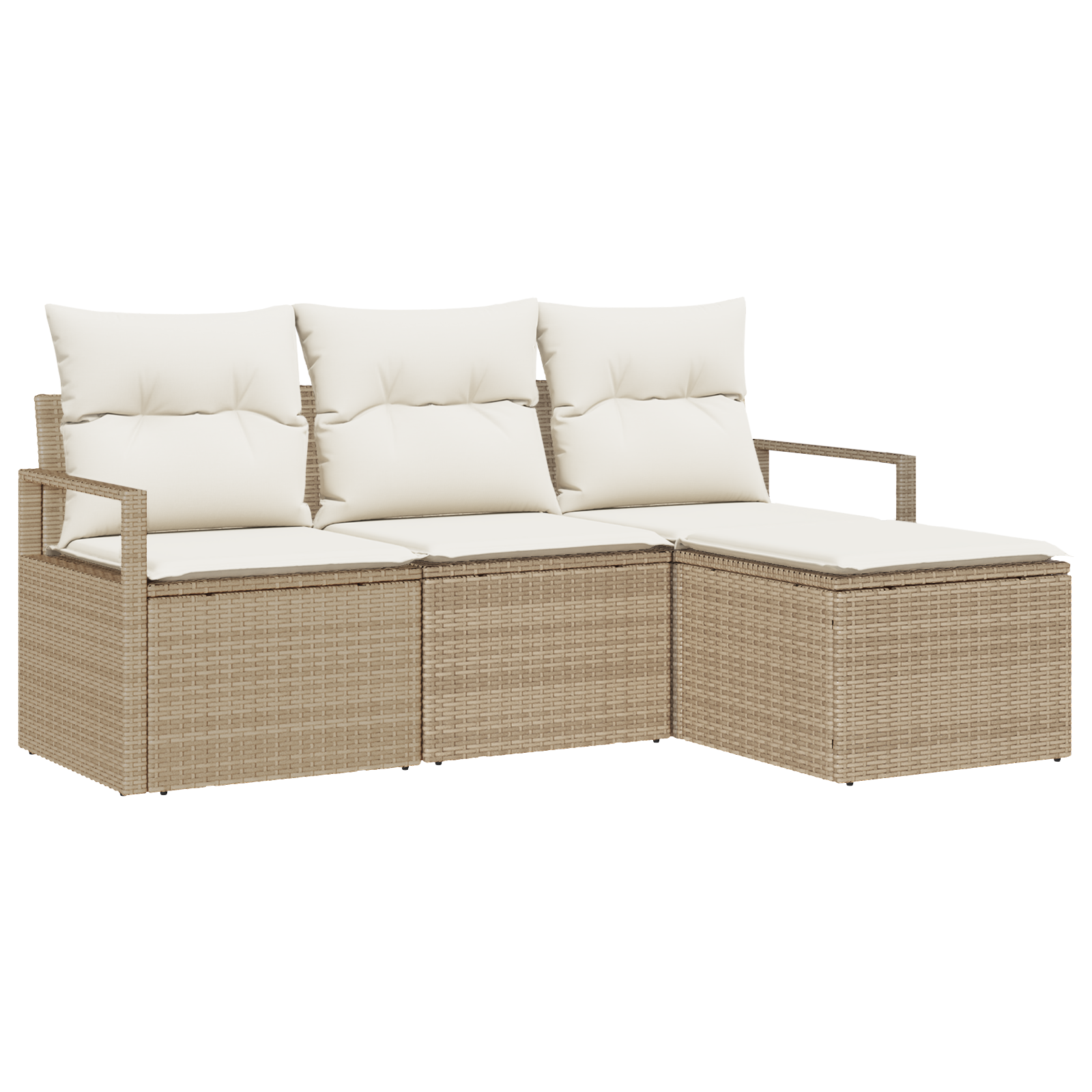 Set de canapea pentru grădină  cu perne Bej Poly Rattan, Canapea de grădină  cu 2 locuri și depozitare & perne Bej Poly Rattan [1]