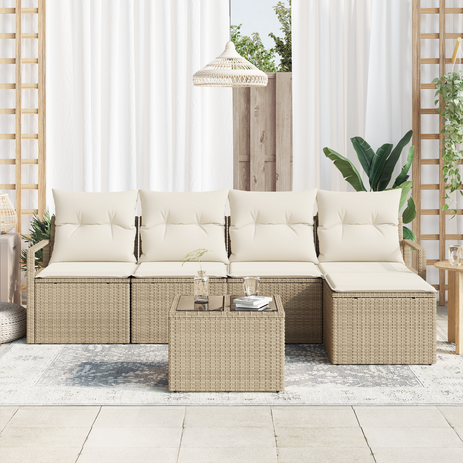 Set canapele grădină  cu perne Brown Poly Rattan, Canapea grădină  cu depozitare și perne Beige Poly Rattan [2]