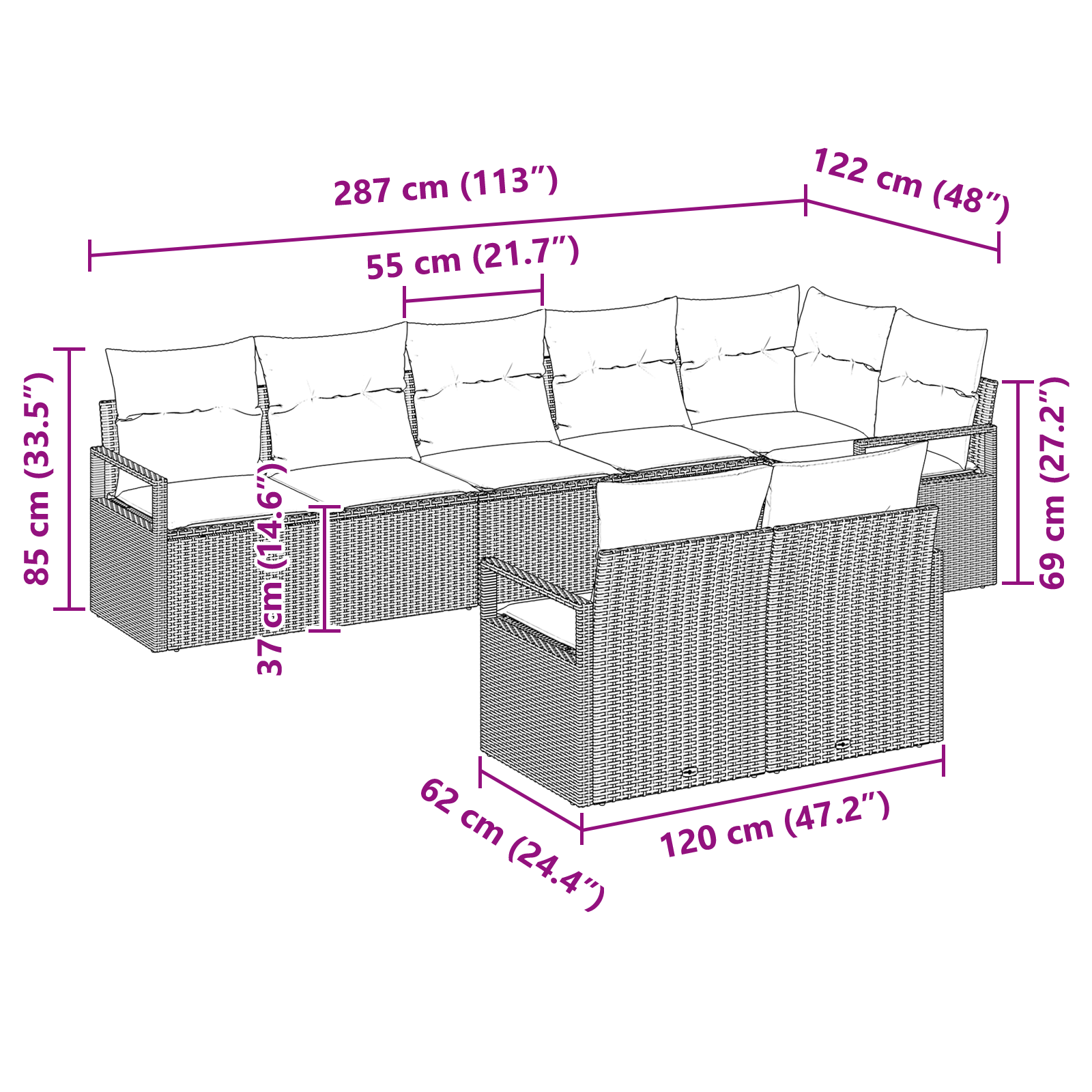 Set de Canapea de Grădină  cu 8 Piese și Perne Bej Poliratan, Canapea de Grădină  cu 2 Locuri cu Spațiu de Stocare & Perne Bej Poliratan [11]