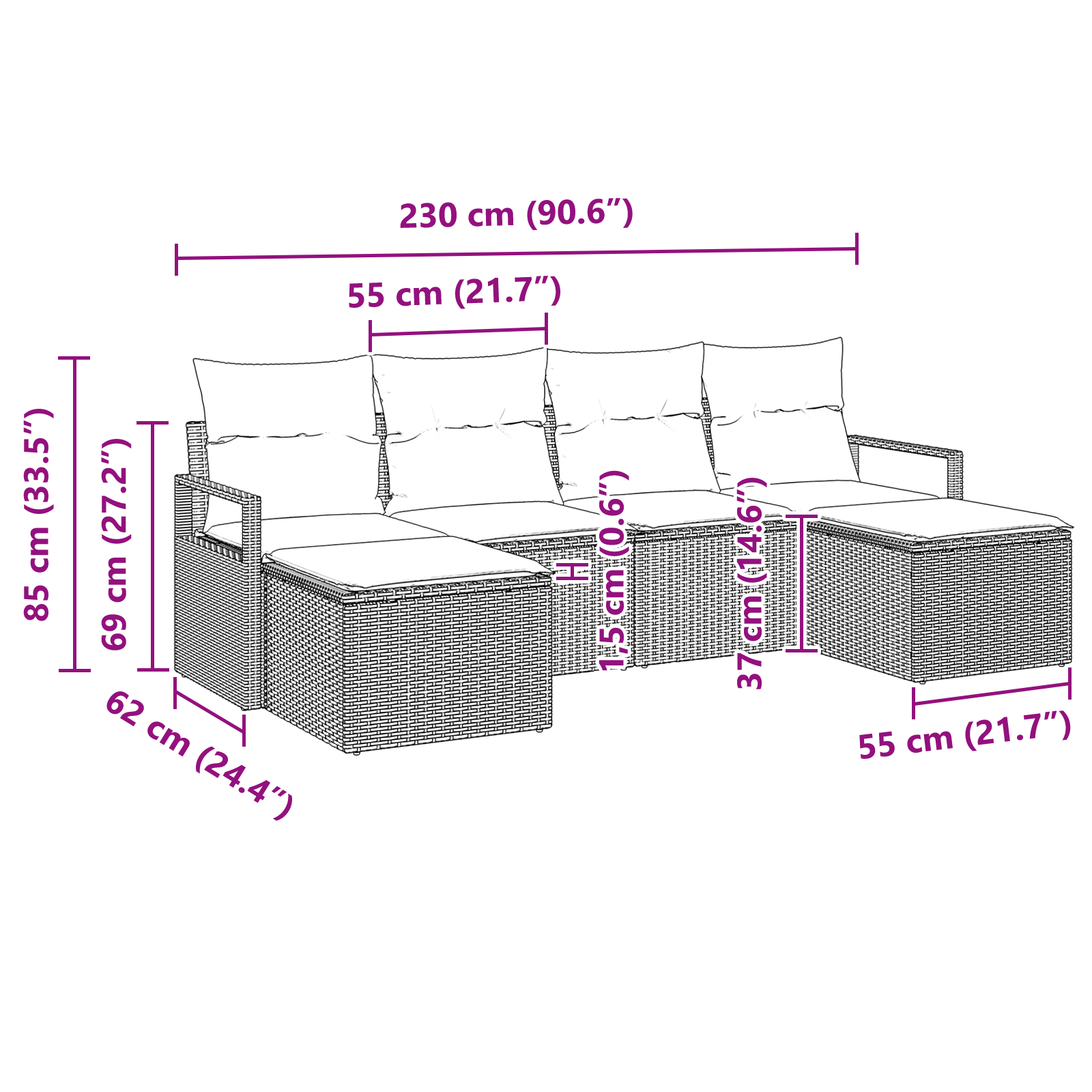 Set canapea de grădină  6 Piese cu Perne Bej Ratan Poliester, Canapea de grădină  pentru 2 persoane cu depozitare și perne Bej Ratan Poliester [11]