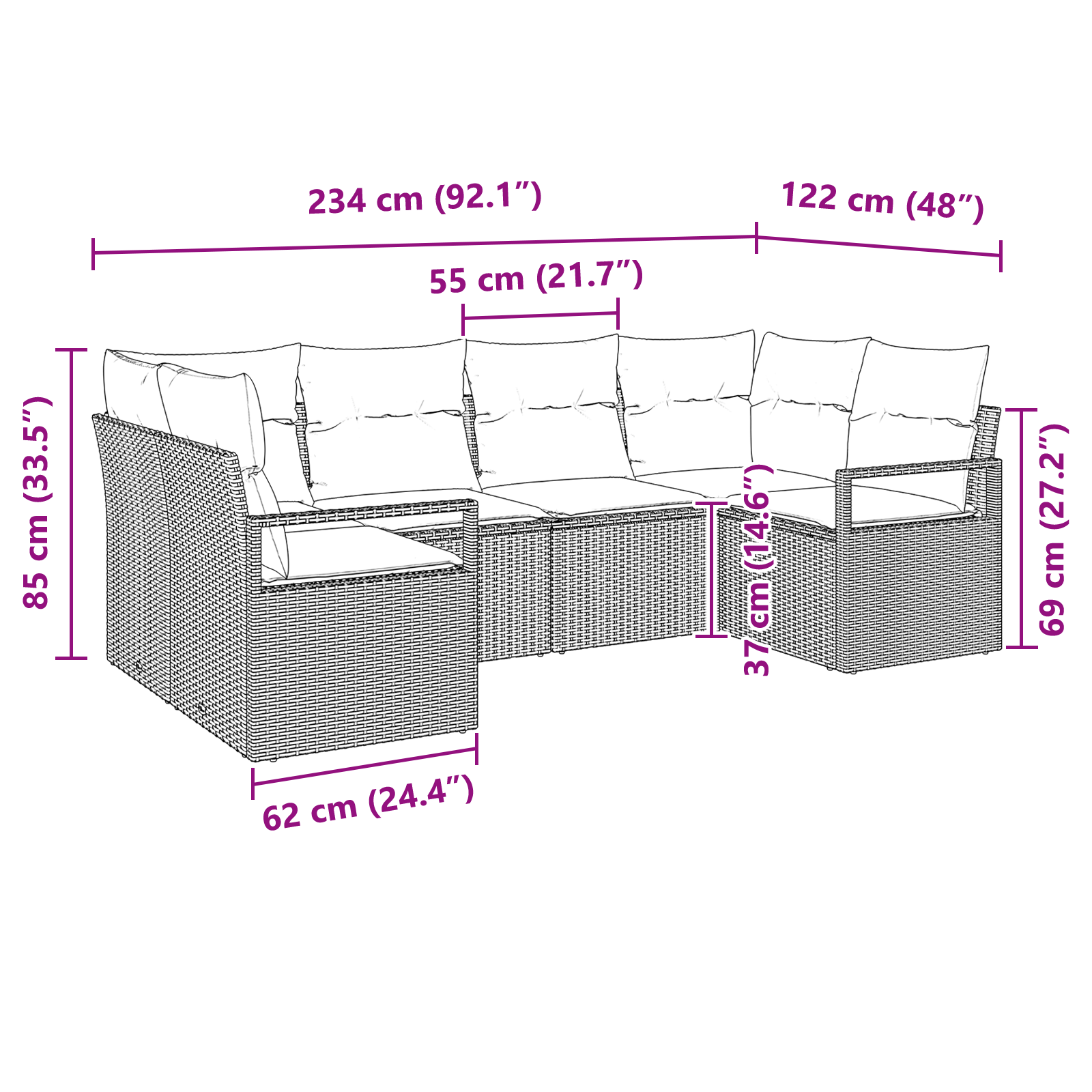 Set de sofa de grădină  cu 6 piese și perne Bej Poli Ratan, Sofa de grădină  cu 2 locuri și depozitare & perne Bej Poli Ratan [11]