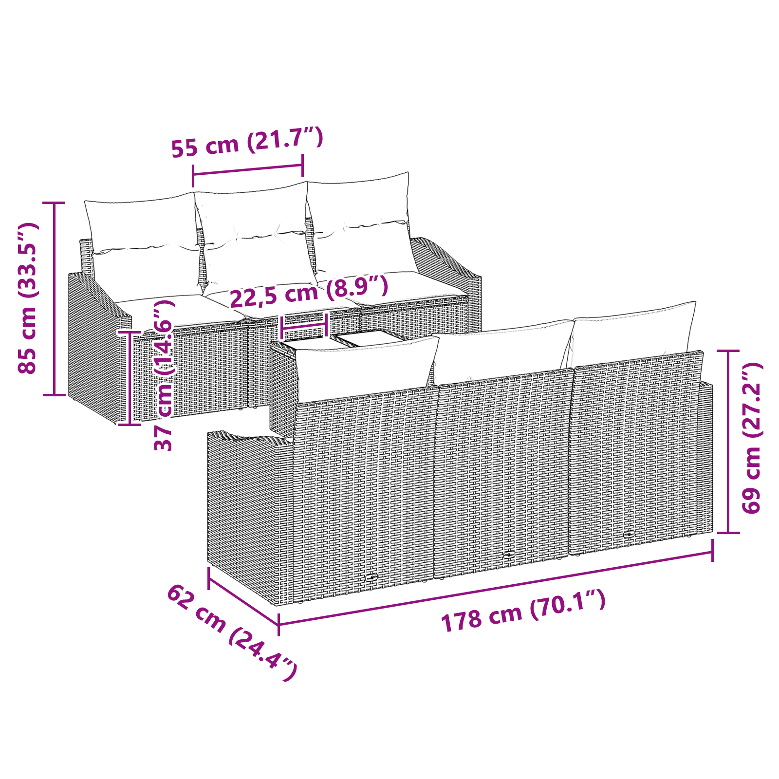Set Canapea de Grădină cu Perne Bej din Rattan Polietilenă [10]