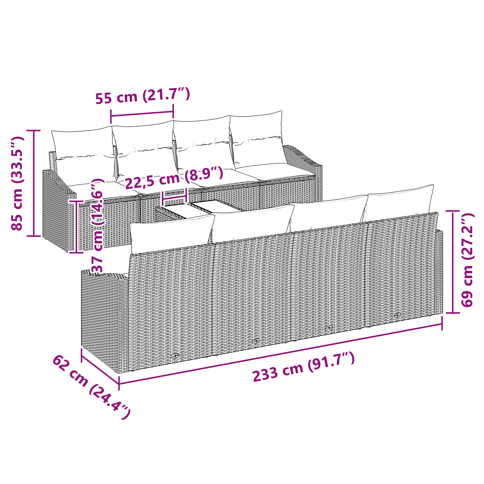 Set de canapea de grădină cu 7 piese și perne bej poliratan [10]