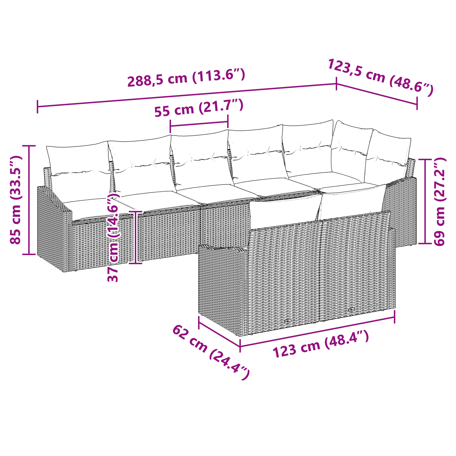 Set de Dining pentru Grădină 8 Piese cu Perne Bej din Poliratan [11]
