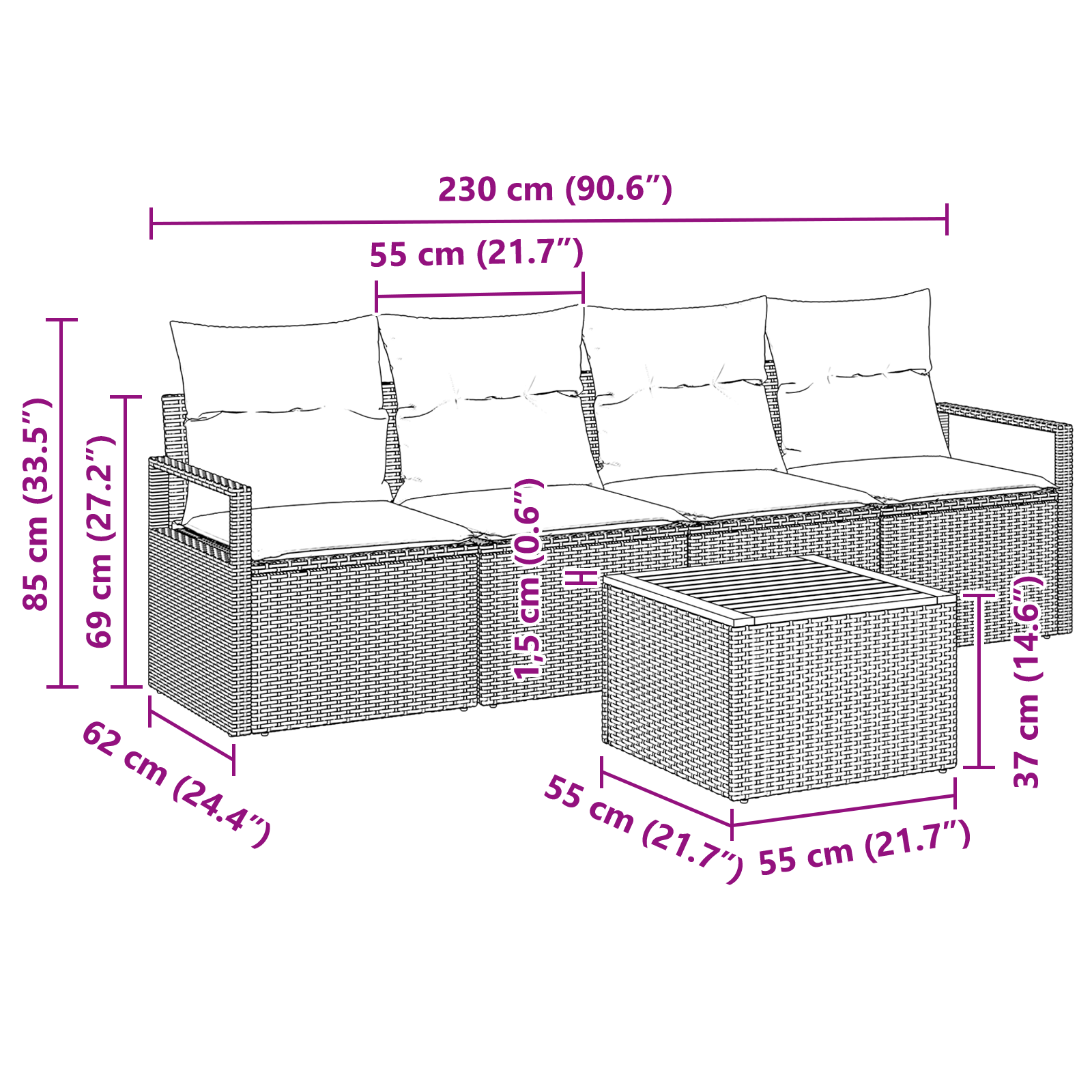 Set Canapea de Grădină cu 5 Piese și Perne Bej Poliratan Acacia [10]