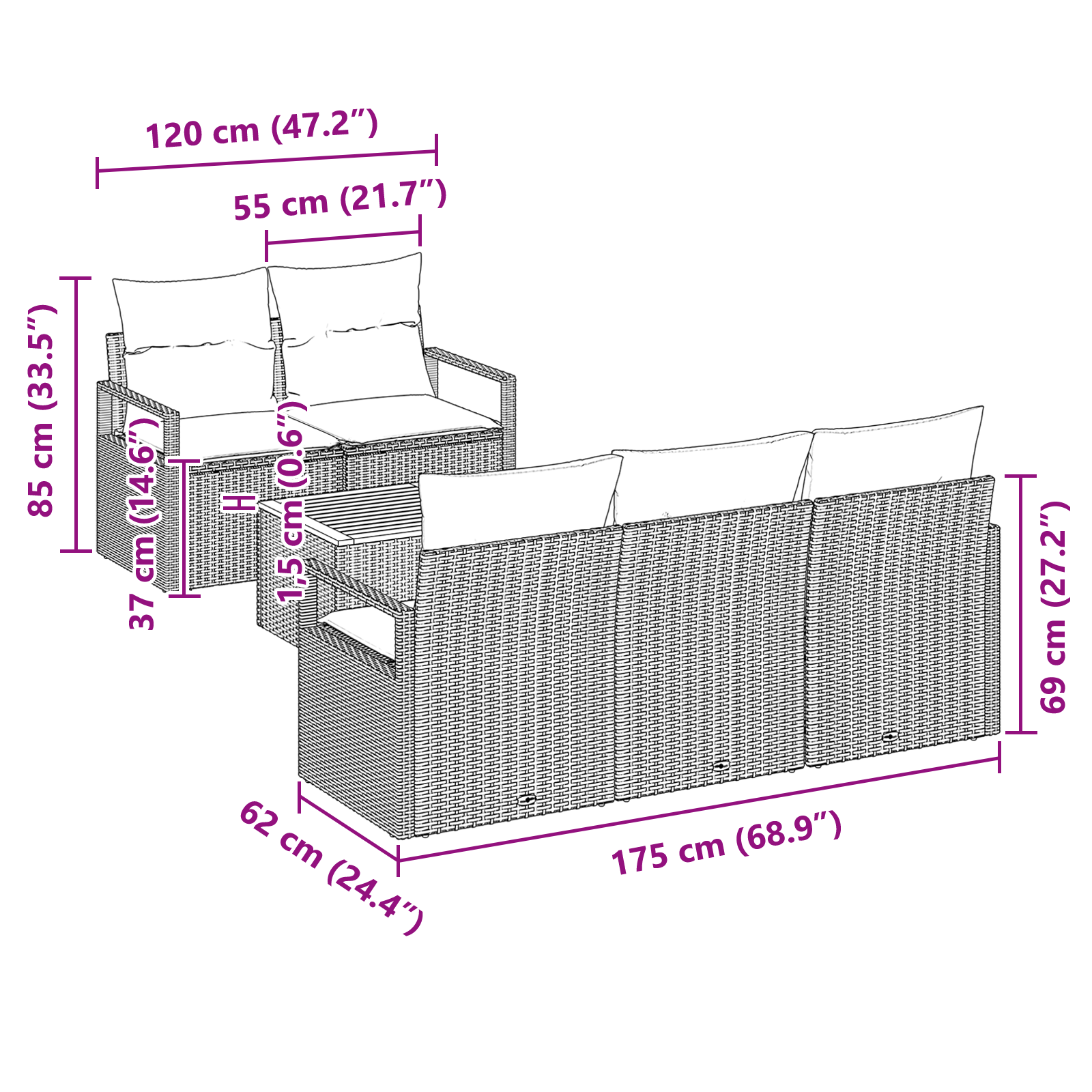 Set canapele gradină  cu 6 piese și perne bej din poliratan și acacia, Canapea gradină  pentru 2 persoane cu depozitare și perne bej din poliratan [10]