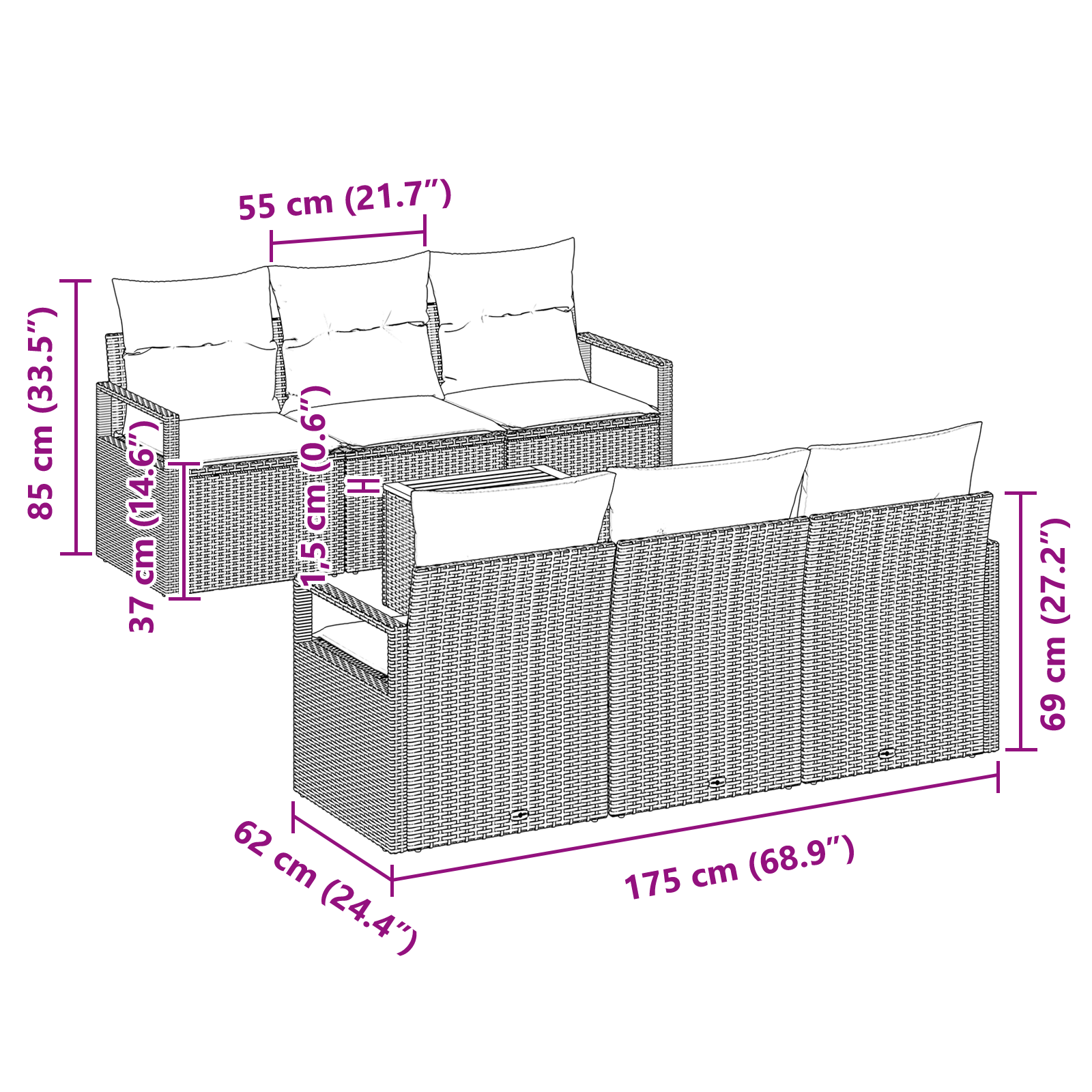 Set Canapea de Grădină cu Pernuțe Bej Ratan Polimer Acacia 7 Piese [10]