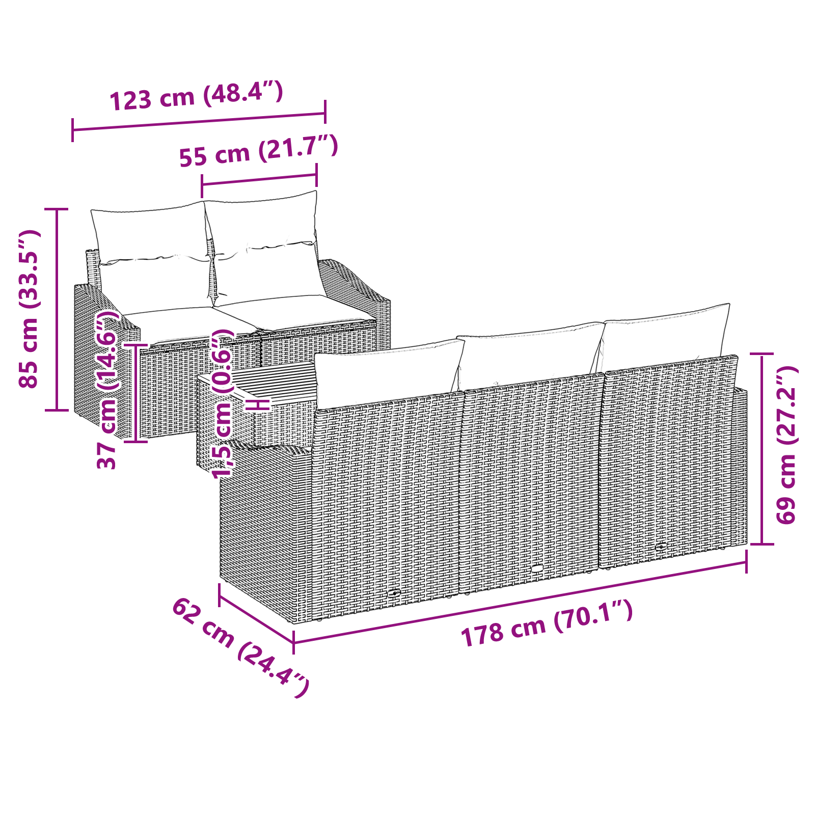 Set de canapele cu 6 piese și perne de culoare bej din ratan poli și acacia [10]