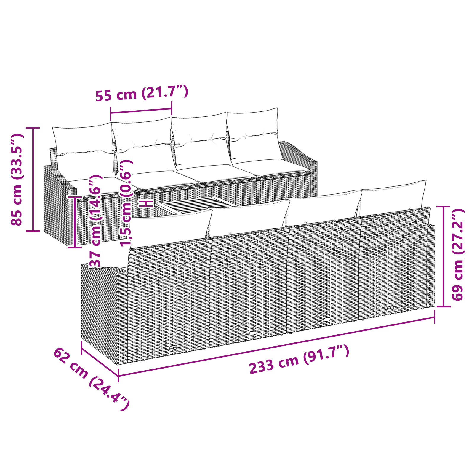 Set canapea grădină cu perne 7 piese Bej Ratan poli Acacia [10]