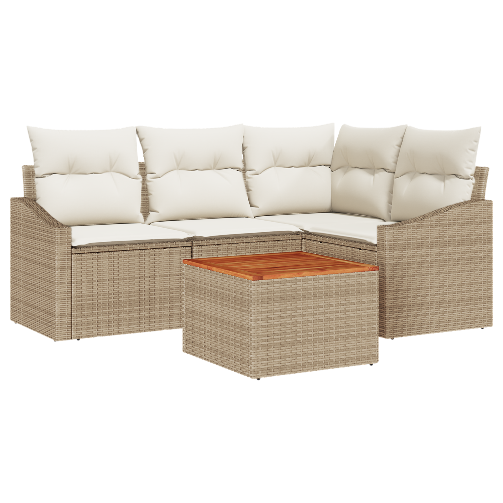 Set de 5 Piese de Sofa pentru Grădină cu Perne Bej Ratan Poli Acacia [1]