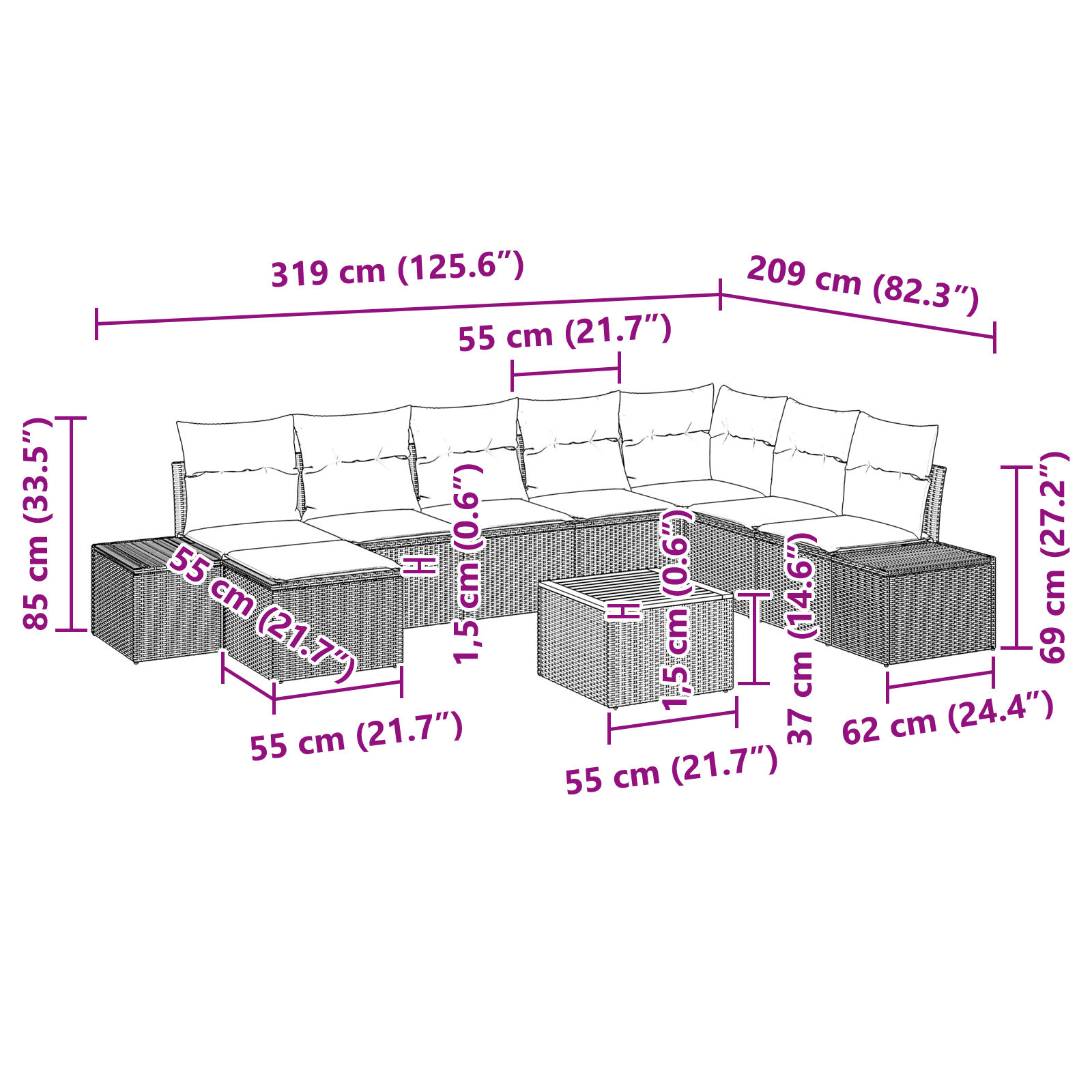 Set de canapea de grădină cu perne Bej Ratan Poli [10]