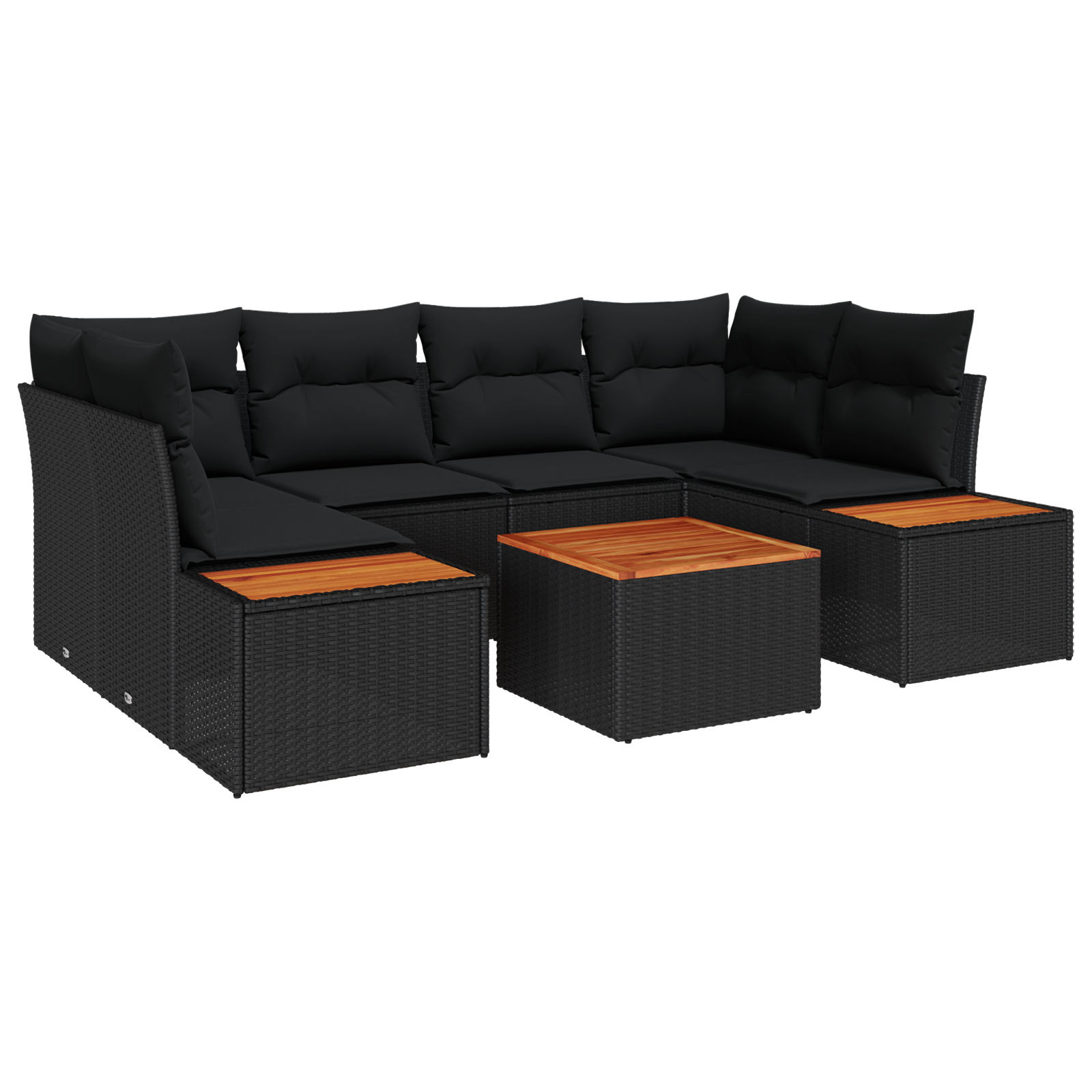 Set de Sofa de Grădină  cu Perne 6 Piese Negru Poliratan Acacia, Sofa de Grădină 2 Locuri  cu Spațiu de Depozitare și Perne Negru Poliratan [1]