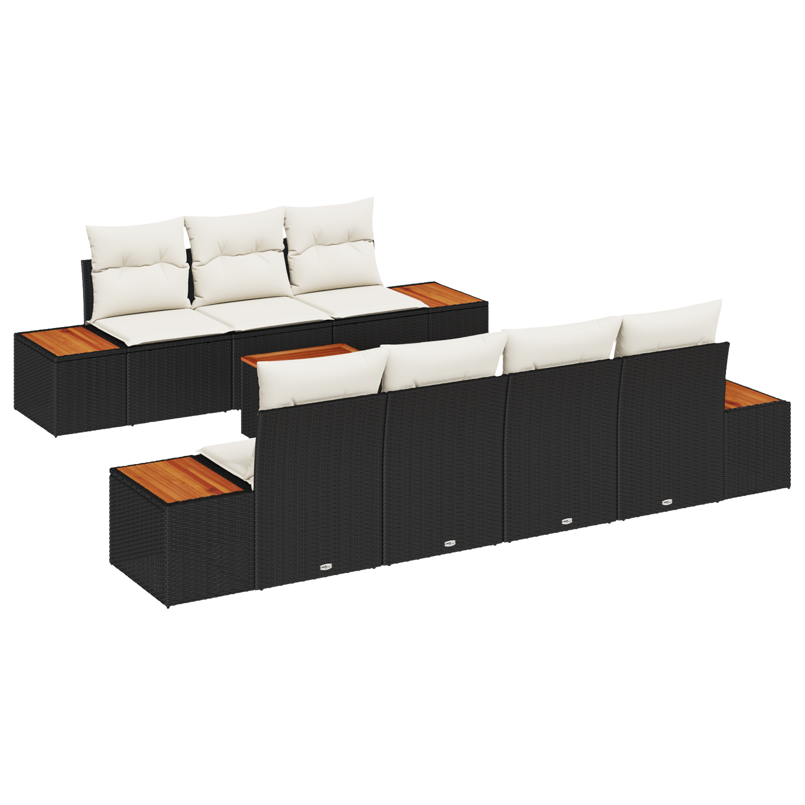Set canapea de 8 piese pentru grădină cu perne Negru Rattan sintetic Acacia, Canapea de grădină pentru 2 persoane cu depozitare și perne Negru Rattan sintetic [1]