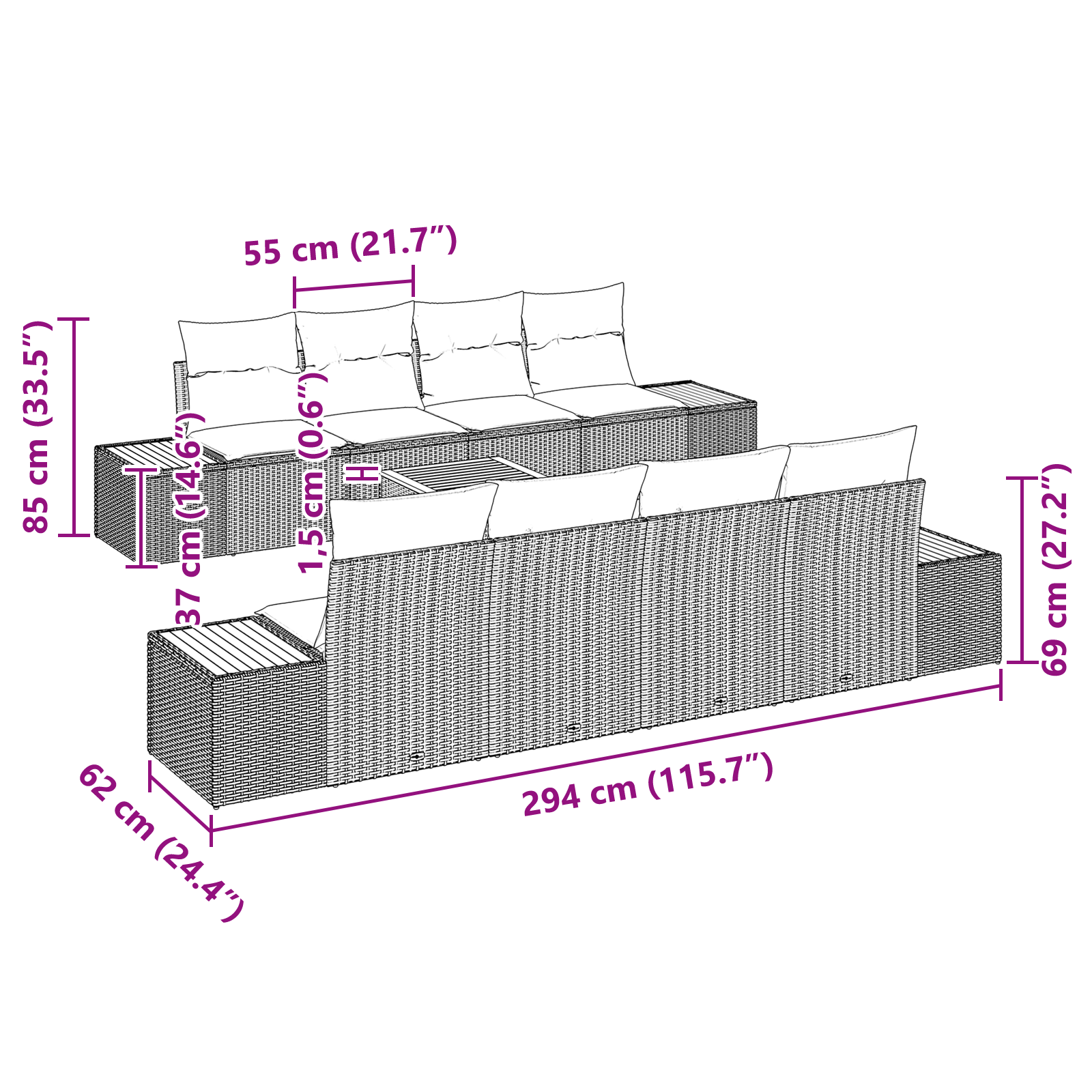 Set 9 piese canapea grădină cu perne bej din ratan poli și acacia [10]