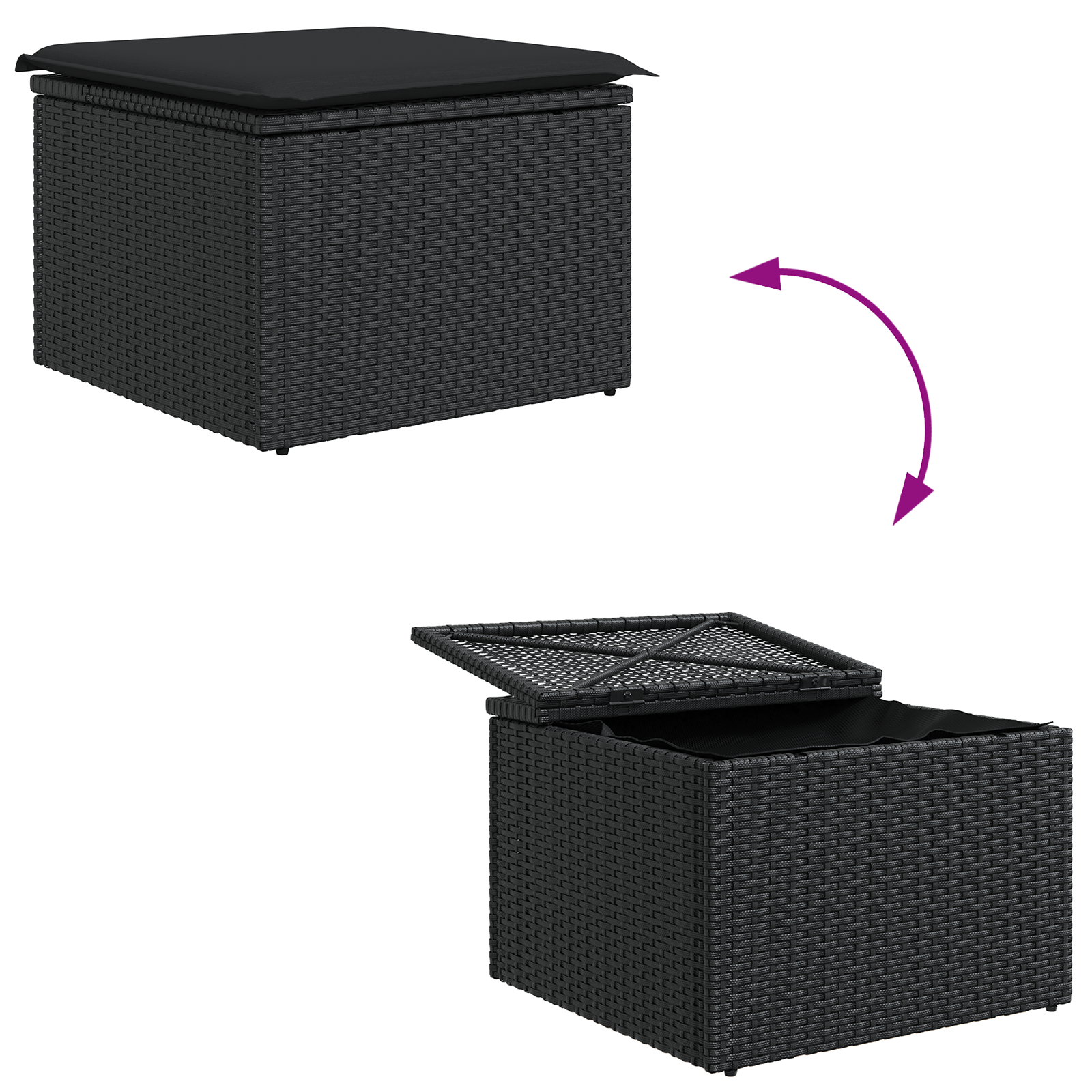 Set de canapea pentru grădină , 6 piese, cu perne, Negru, Poliratan, Acacia, Canapea de grădină , 2 locuri, cu storage și perne, Negru, Poliratan [11]