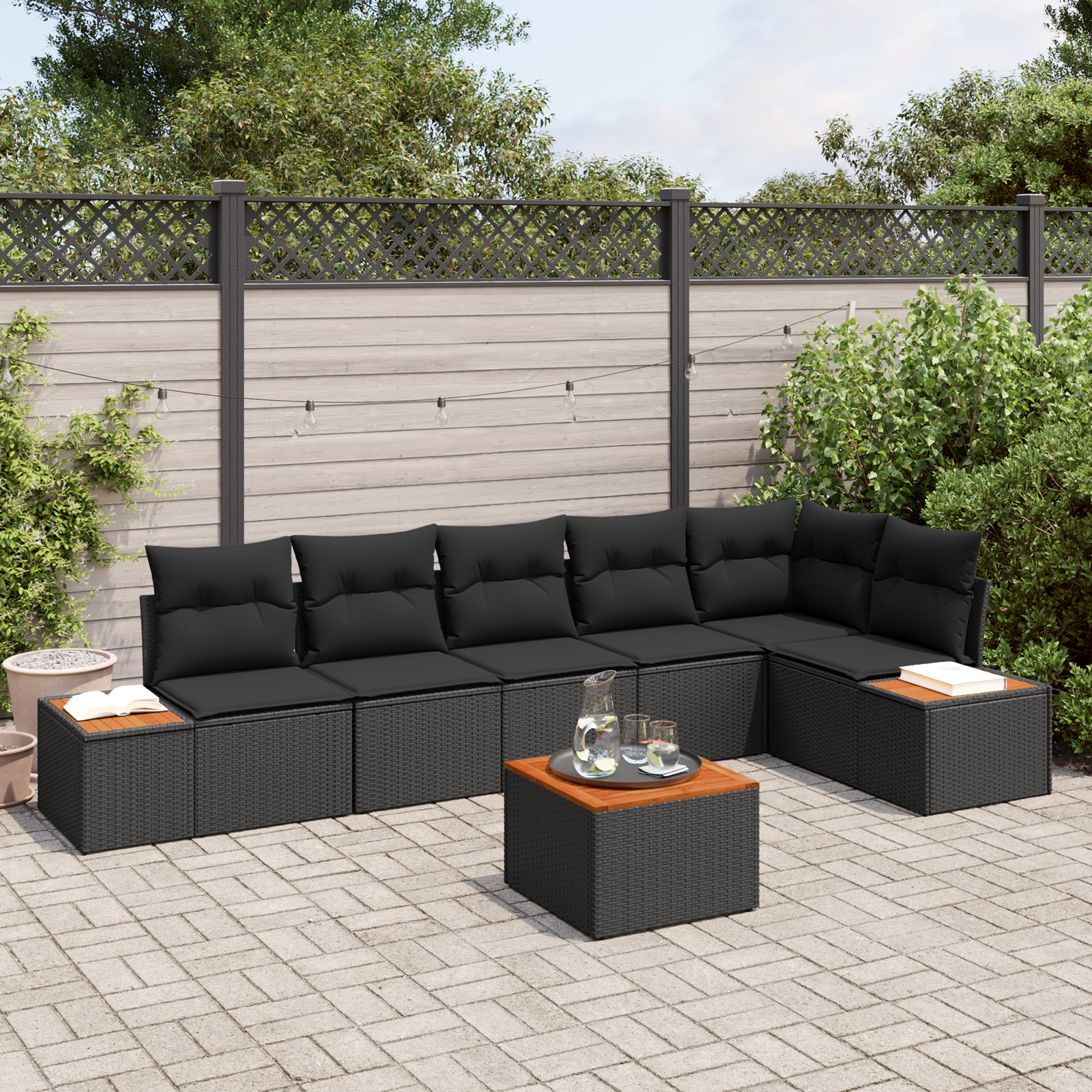 Canapele de exterior - Set Canapea Grădină  cu Perne Negru Rattan Polimer Acacia, Canapea Grădină  pentru 2 Persoane cu Spațiu de Stocare & Perne Negru Rattan Polimer