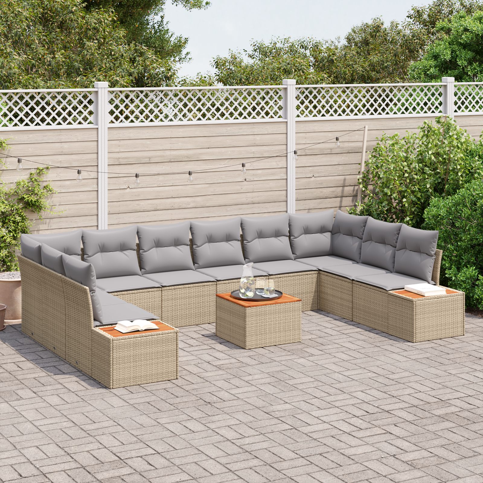 Set de Sofa de Grădină  cu Pernuțe Bej Ratan Poliester Acacia, Sofa de Grădină  cu 2 Locuri cu Spațiu de Depozitare & Pernuțe Bej Ratan Poliester [2]
