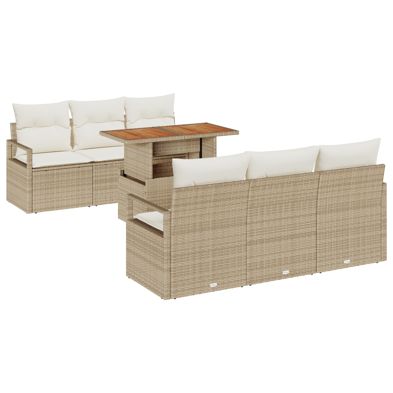 Set de Canapea Grădină  7 Piese cu Perne Bej Rattan Poly, Canapea Grădină  2-Seat cu Depozitare & Perne Bej Rattan Poly [1]