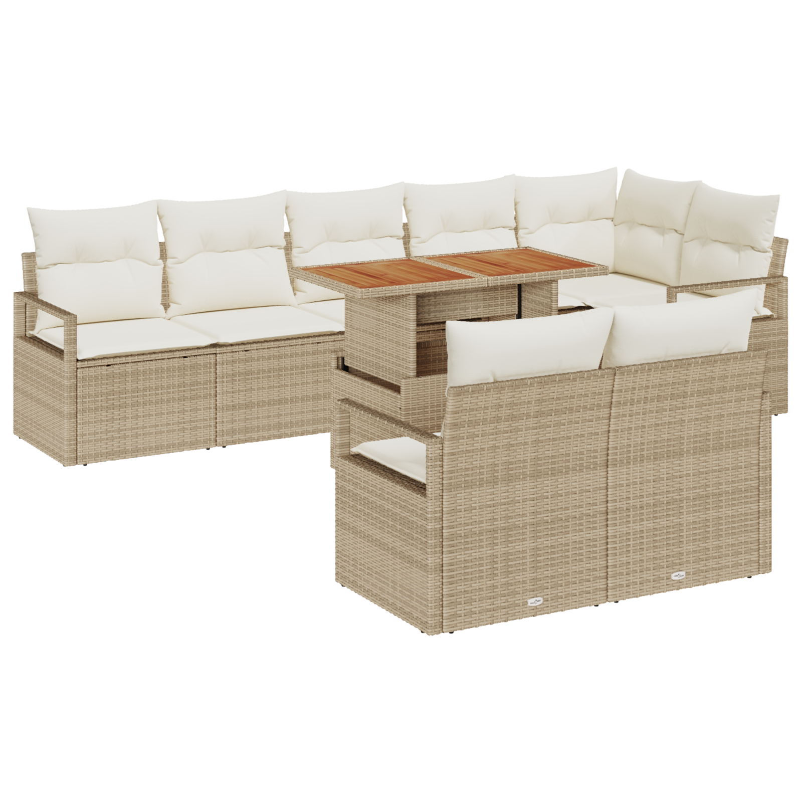 Set de Sofa de Grădină vitaXL 9 Piese cu Perne Bej din Ratan Poli, Sofa de Grădină vitaXL cu Spațiu de Stocare & Perne Bej din Ratan Poli [1]