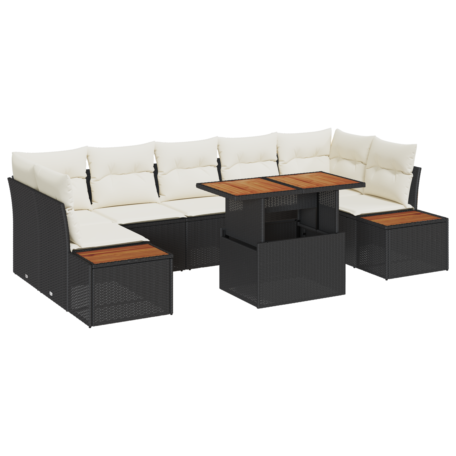 Set de sofa pentru grădină  8 piese cu perne Negru Ratan Poly, Sofa pentru grădină  2 locuri cu spațiu de stocare și perne Negru Ratan Poly [1]