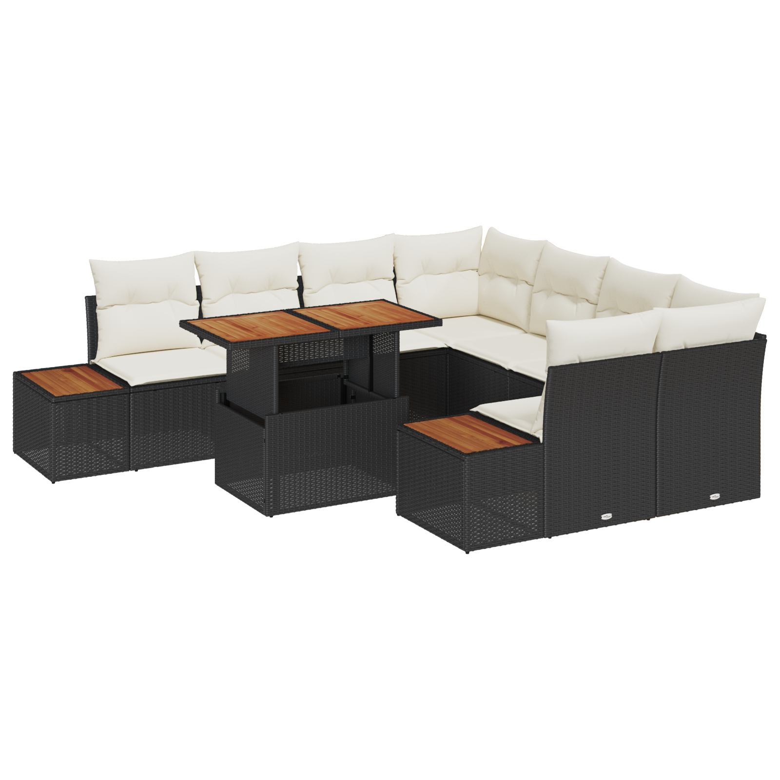 Set de Sofa pentru Gradina  cu 9 Piese cu Perne Negru Ratan Polimeric, Set de Sofa pentru Gradina  cu 2 Locuri cu Spațiu de Stocare și Perne Negru Ratan Polimeric [1]