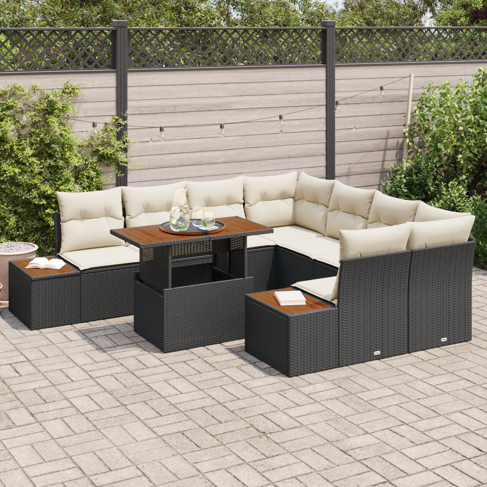 Set de Sofa pentru Gradina  cu 9 Piese cu Perne Negru Ratan Polimeric, Set de Sofa pentru Gradina  cu 2 Locuri cu Spațiu de Stocare și Perne Negru Ratan Polimeric [2]