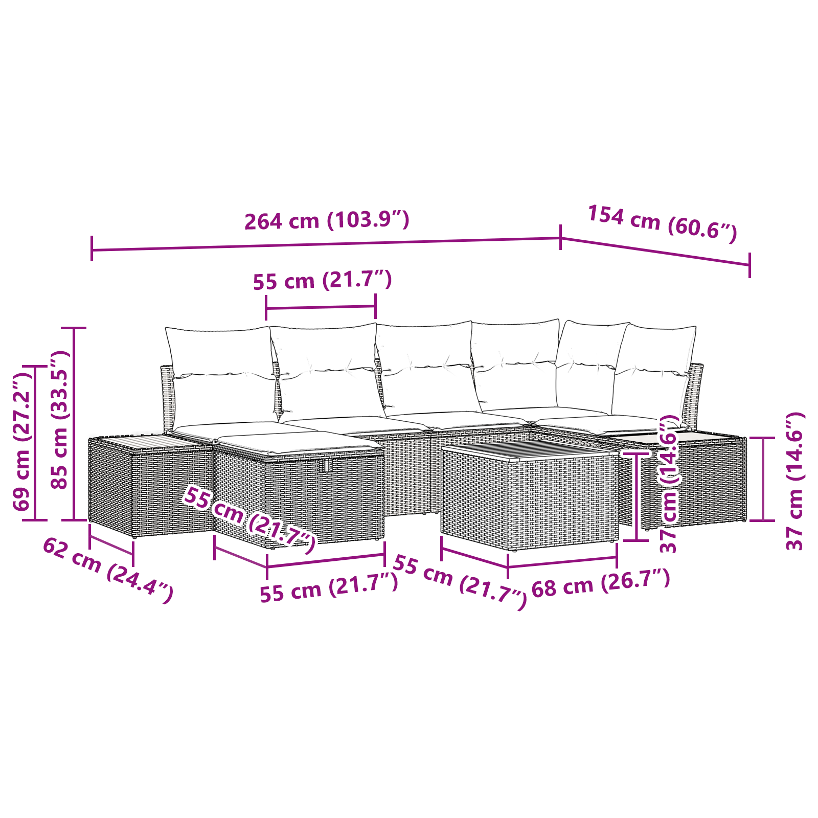 Set de canapea pentru grădină cu perne 7 piese Negru Ratan Poli [9]
