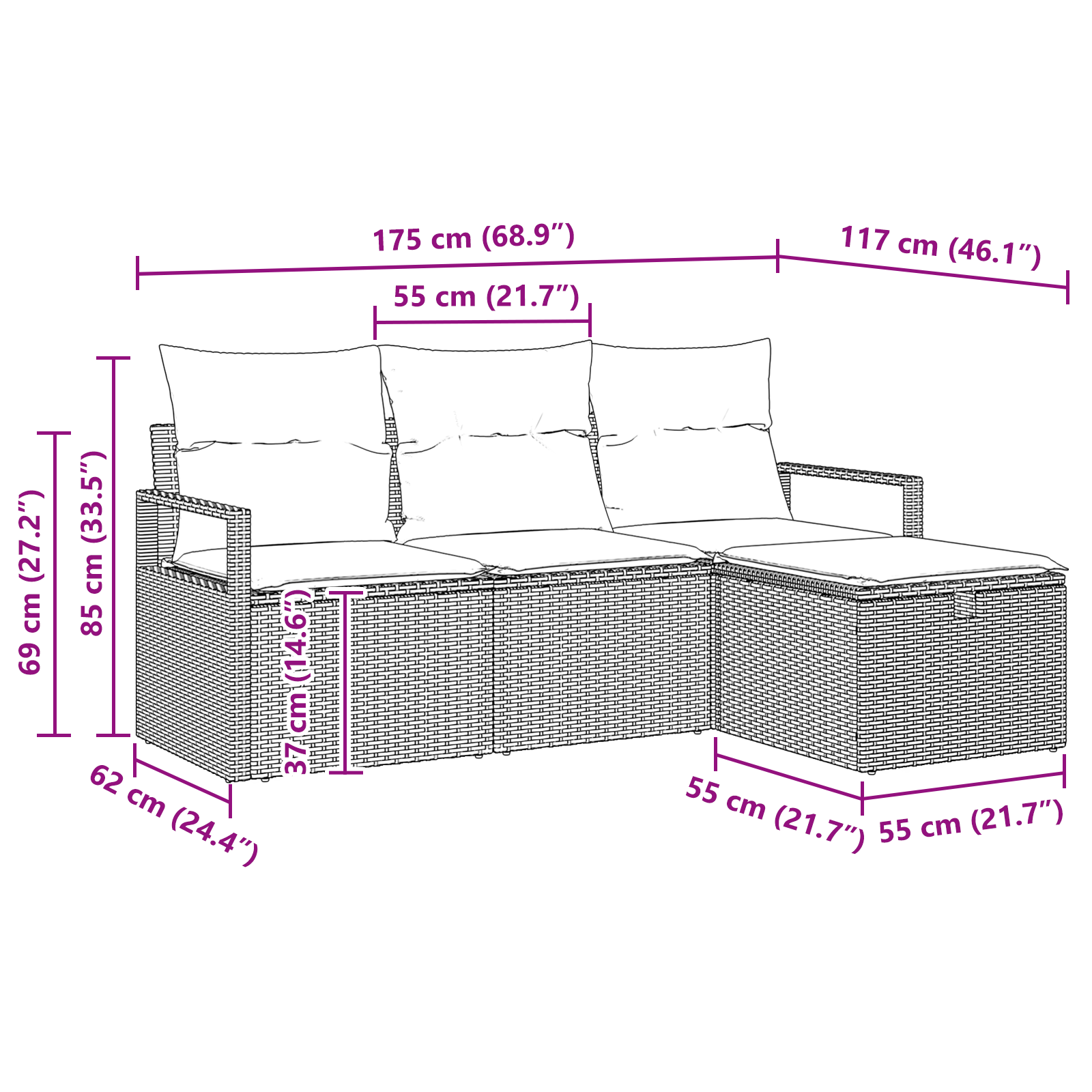 Set canapele grădină  4 bucăți cu perne Bej Ratan Poli, Canapea grădină pentru 2 persoane  cu spațiu închis și perne Bej Ratan Poli [11]