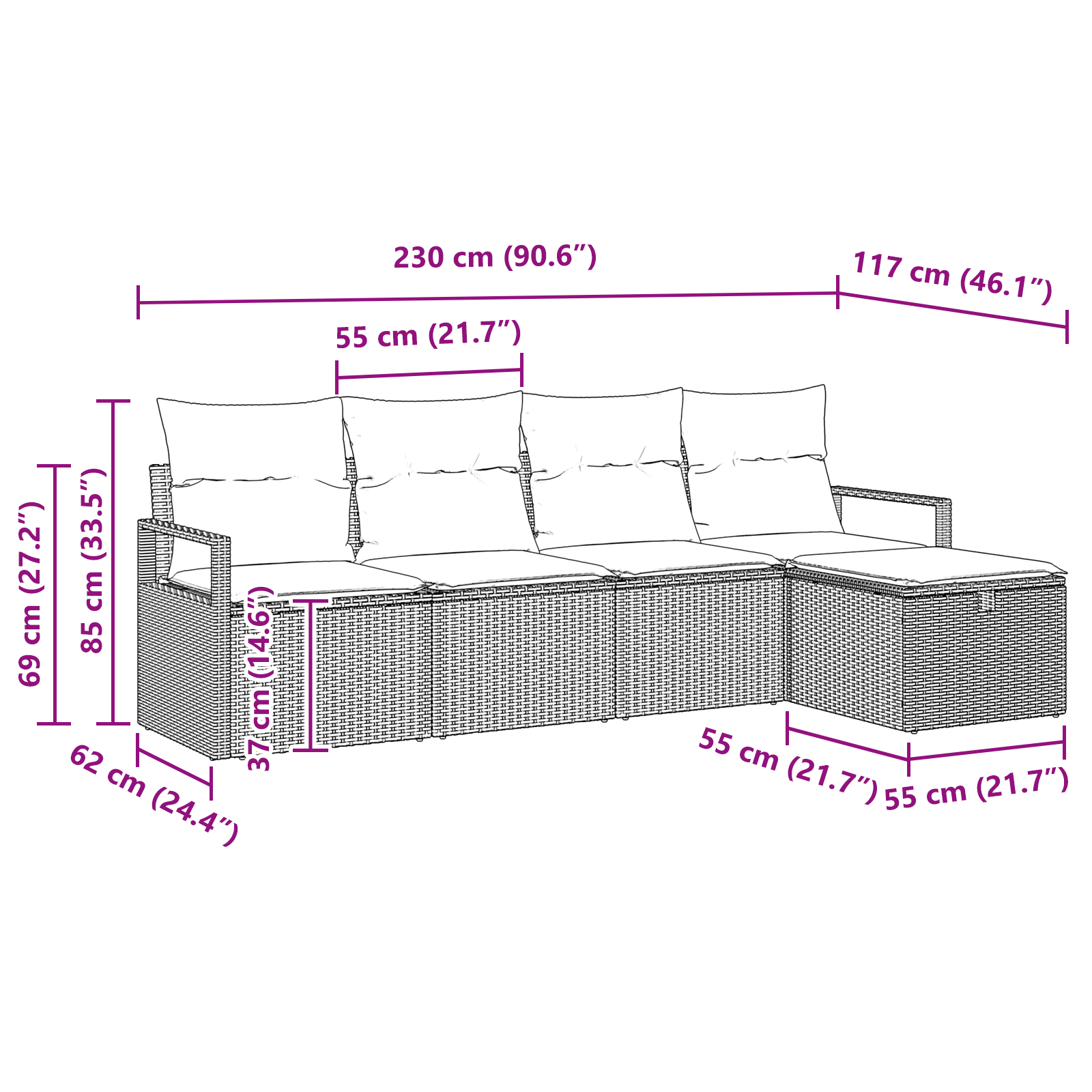 Set de Canapea pentru Grădină  în 5 Piese cu Pernuțe Bej din Ratan Poliester, Canapea pentru Grădină  cu Spațiu de Depozitare și Pernuțe Bej din Ratan Poliester [11]