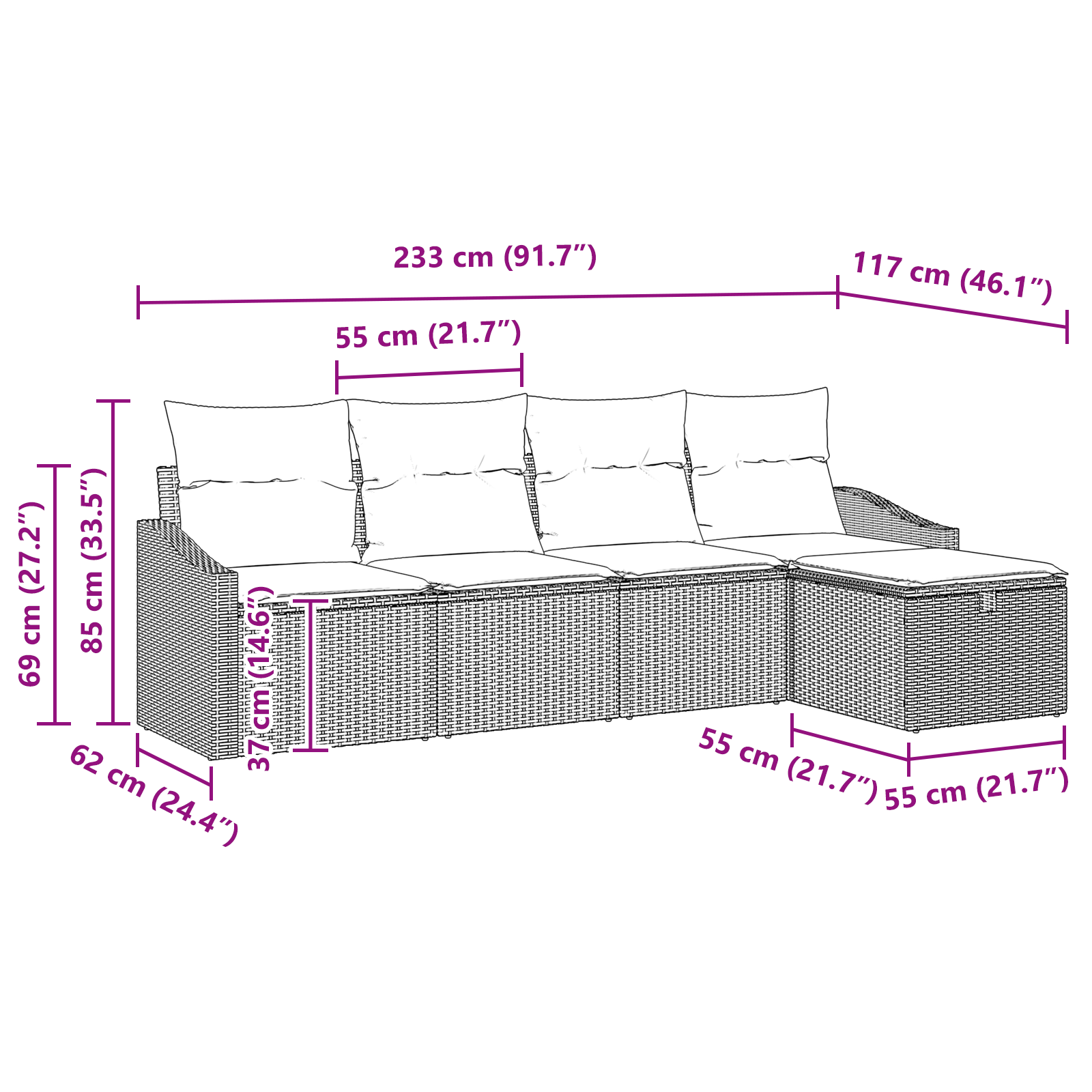 Set de Canapea de Grădină 5 Piese cu Perne Bej Ratan Polimeric [11]