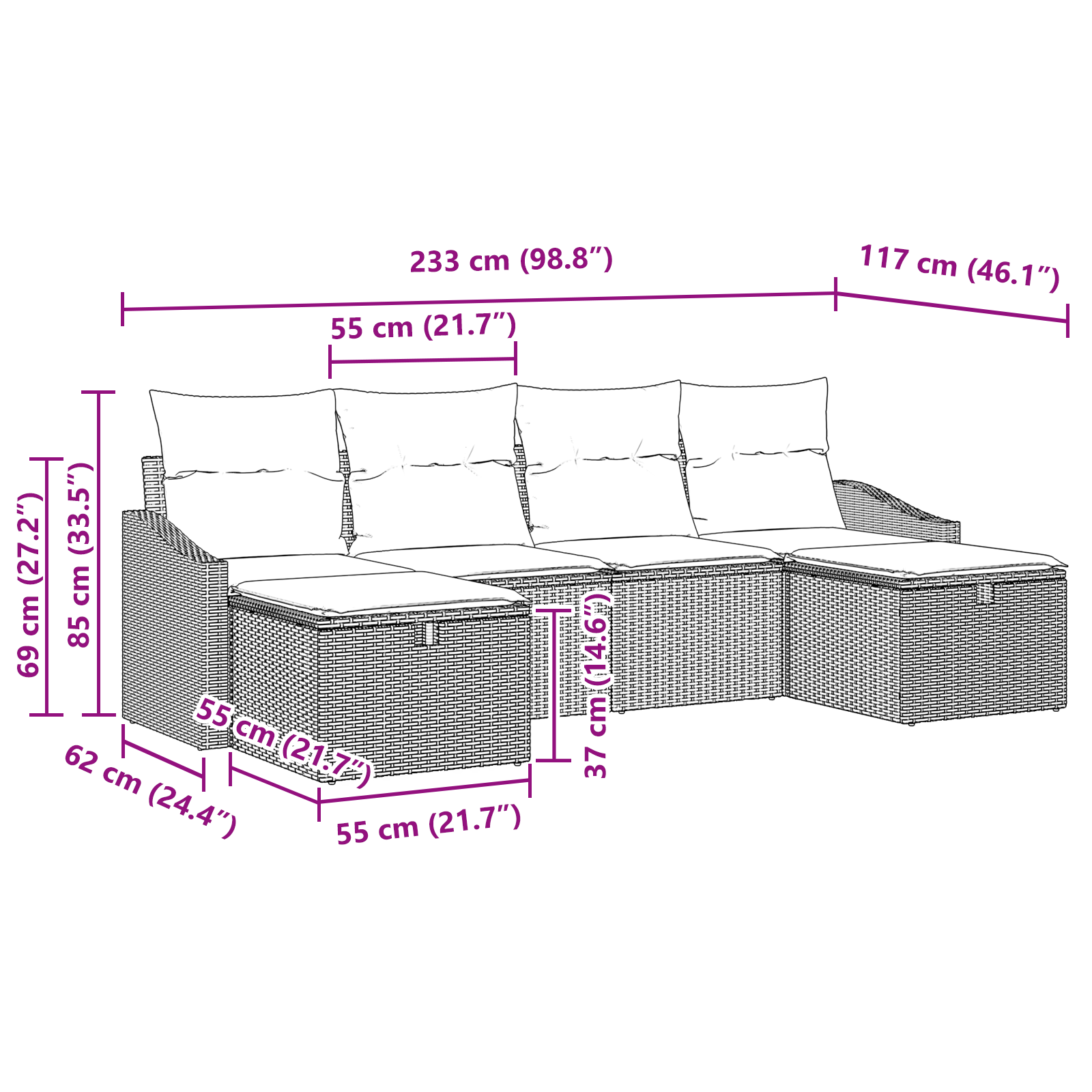 Set de canapea grădină cu perne bej din ratan polimeric [11]