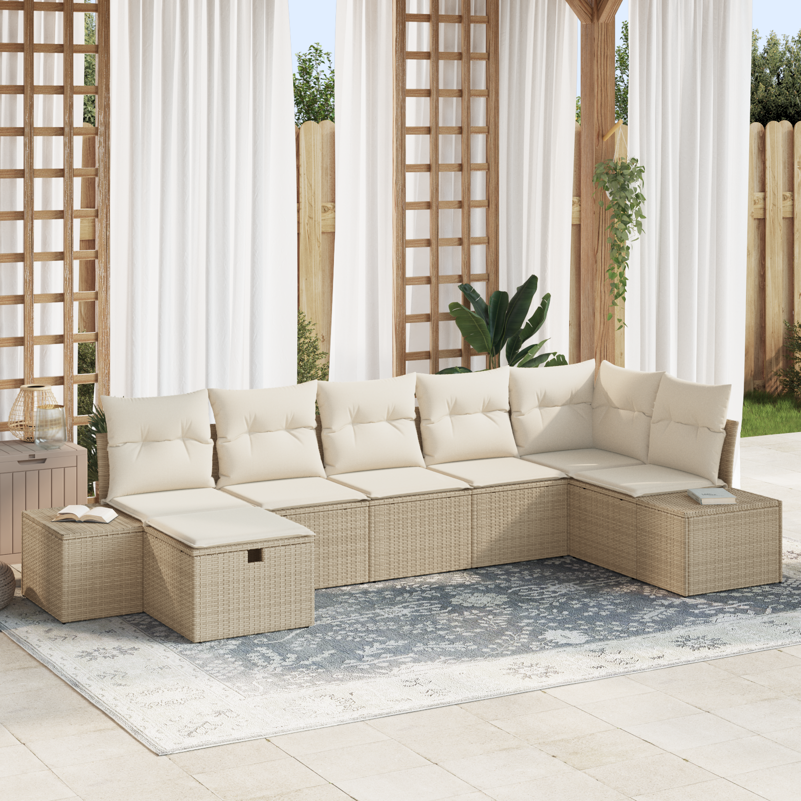 Canapele de exterior - Set Canapea de Grădină cu Perne Bej Ratan Poli