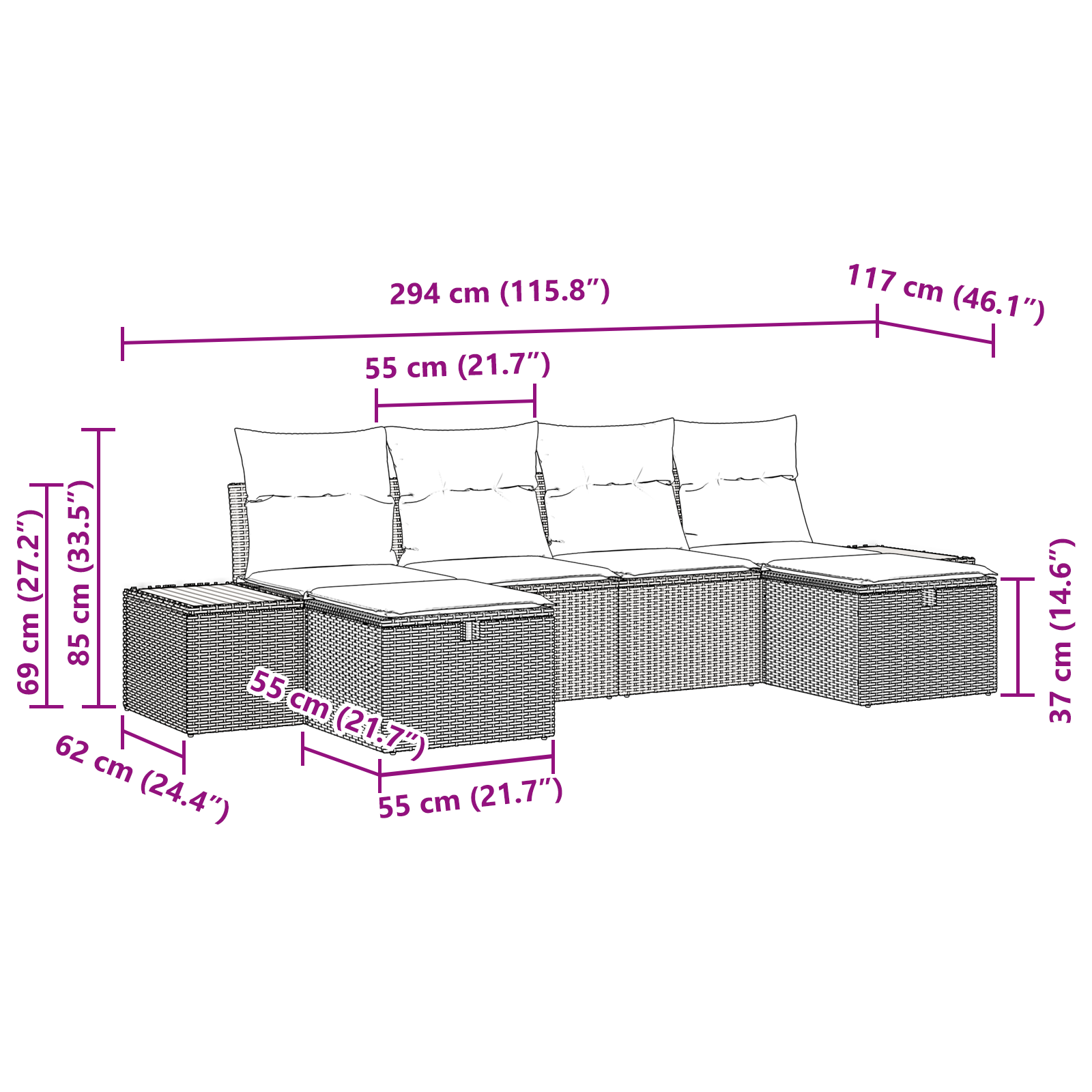 Set Canapea Grădină  cu Perne Gri Ratan Poli, Canapea Grădină  cu 2 Locuri, Spațiu Depozitare & Perne Gri Ratan Poli [11]