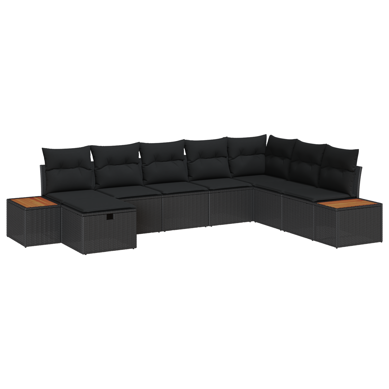 Set de canapea pentru grădină  cu perne Rattan sintetic negru 8 piese, Canapea pentru grădină  cu 2 locuri și depozitare & perne Rattan sintetic negru [1]
