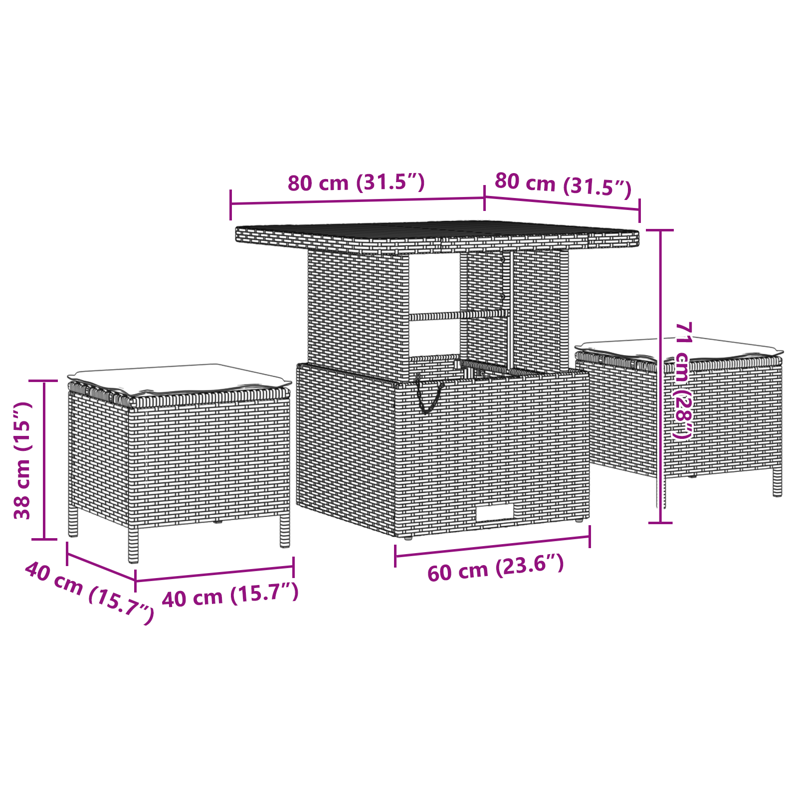 Set de 9 piese de sofa de grădină  cu perne Negre Ratan Polimeric Acacia, Sofa de grădină  cu 2 locuri și perne Negre Ratan Polimeric, Set de dining de grădină de 3 piese cu perne Negre Ratan Polimeri [11]