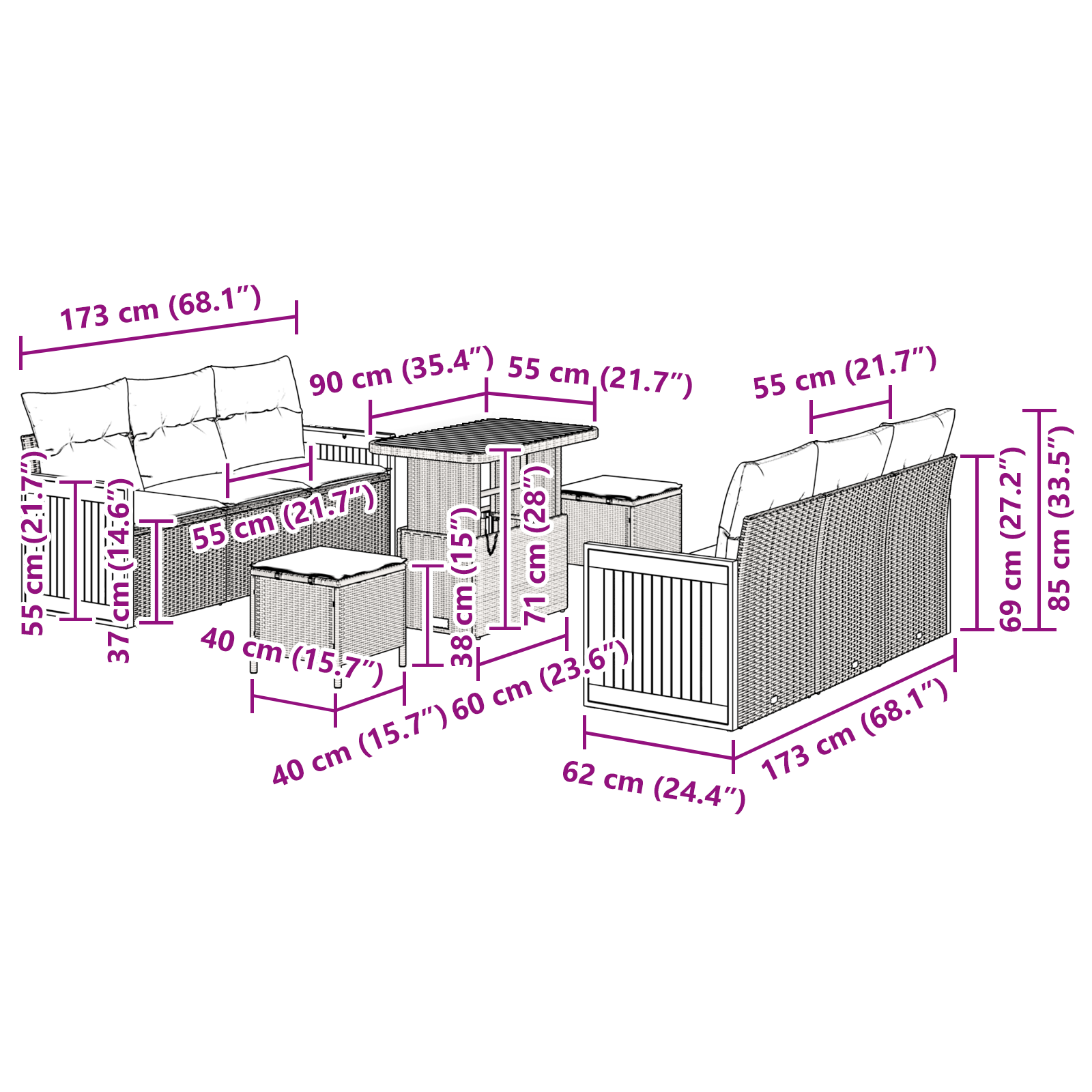 Set Canapea Grădină  cu 9 Piese și Perne Negre Ratan Poli Acacia, Canapea Grădină  pentru 2 Persoane cu Perne Negre Ratan Poli, Set de Dining Grădină  cu 3 Piese și Perne Negre Ratan Poli Acacia [8]
