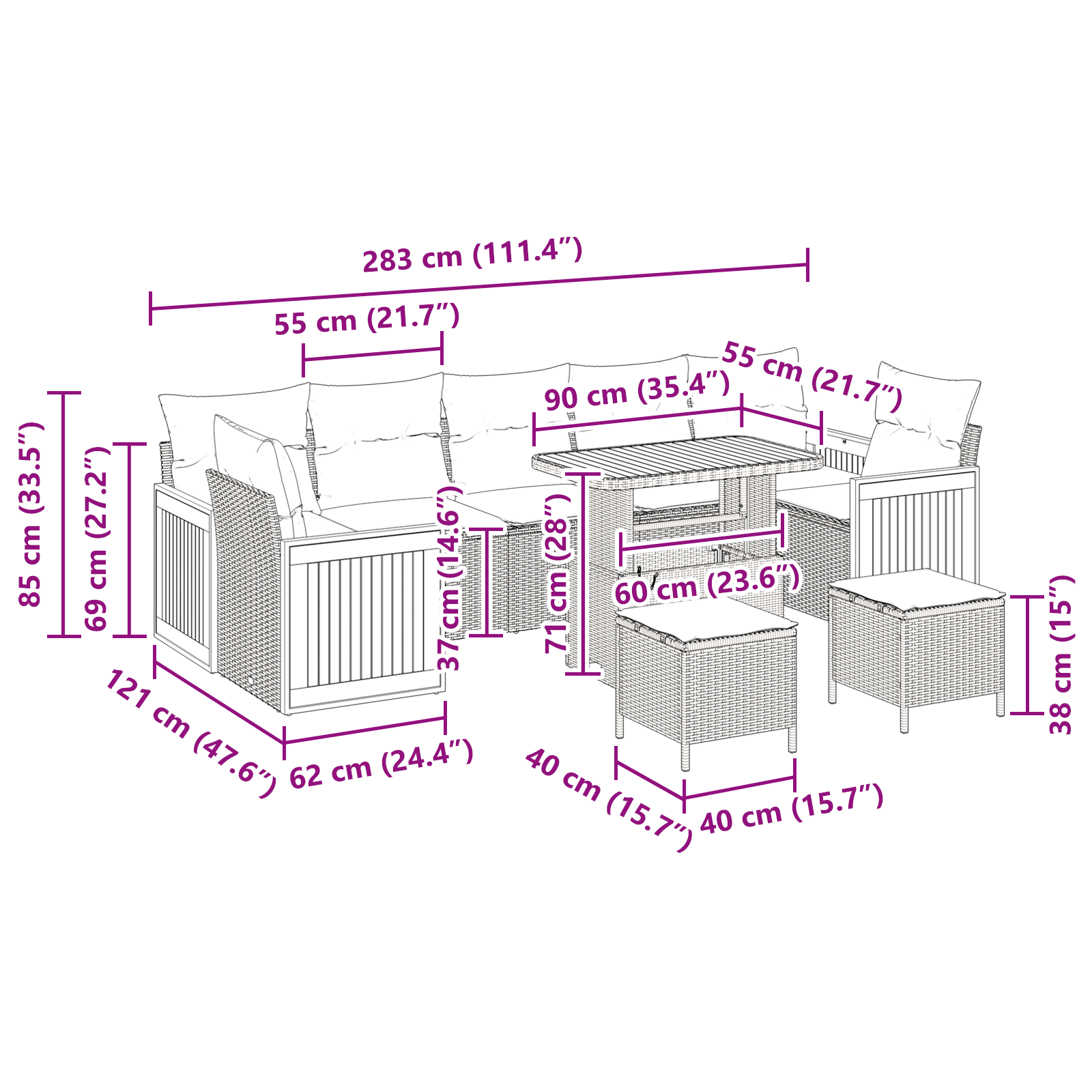Set de sofa de grădină  cu 10 piese cu perne Negru Poliratan Acacia, Set de sofa de grădină  cu 2 locuri cu perne Negru Poliratan, Set de dining de grădină  cu 3 piese cu perne Negru Poliratan Acacia [8]