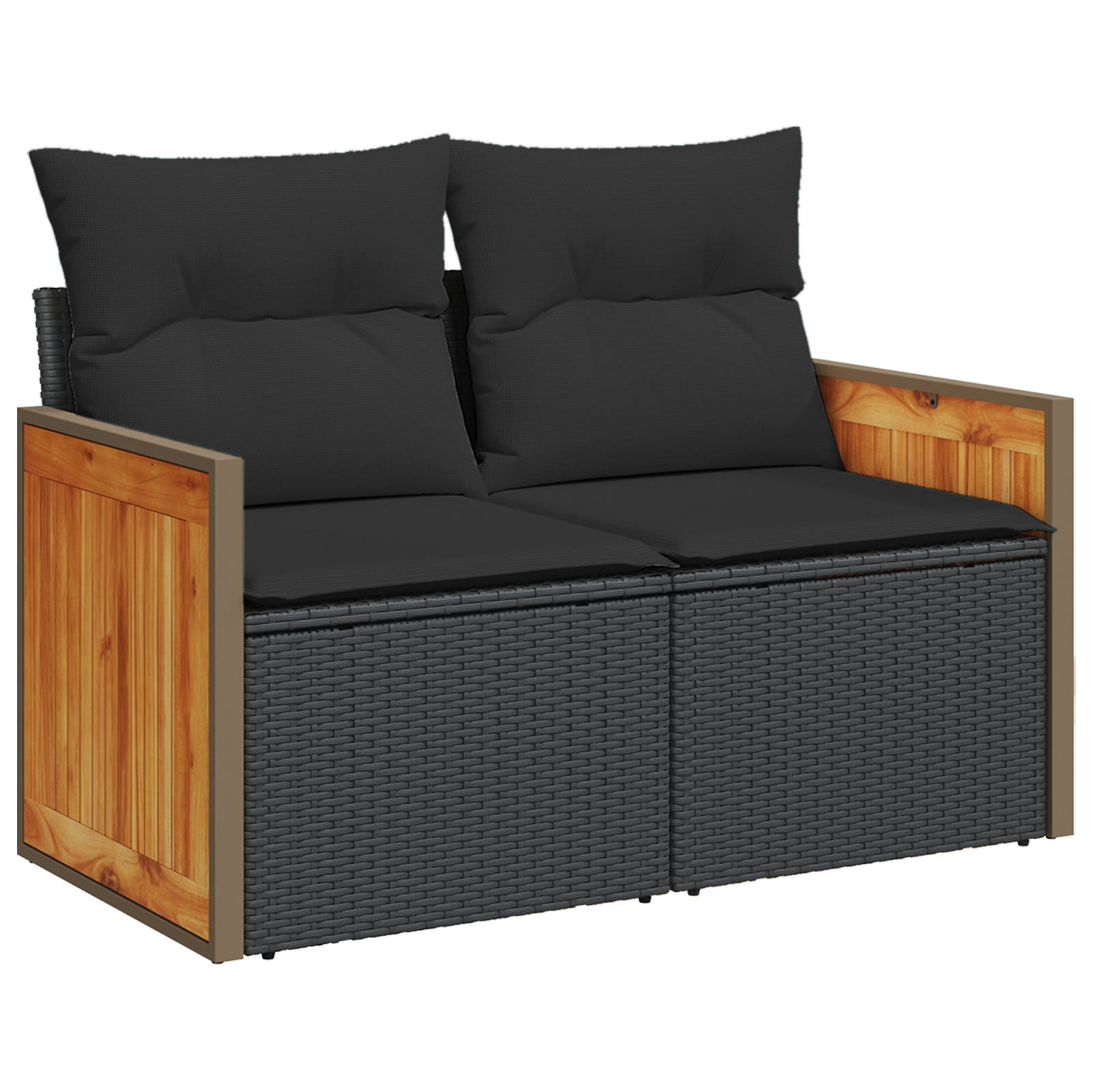 Set de Sofa de Grădină  9 Piese cu Perne Negru Ratan Poliamidă Acacia, Sofa de Grădină  2 Locuri cu Perne Negru Ratan Poliamidă, Set de Cină de Grădină  4 Piese cu Perne Negru Ratan Poliamidă Acacia [5]