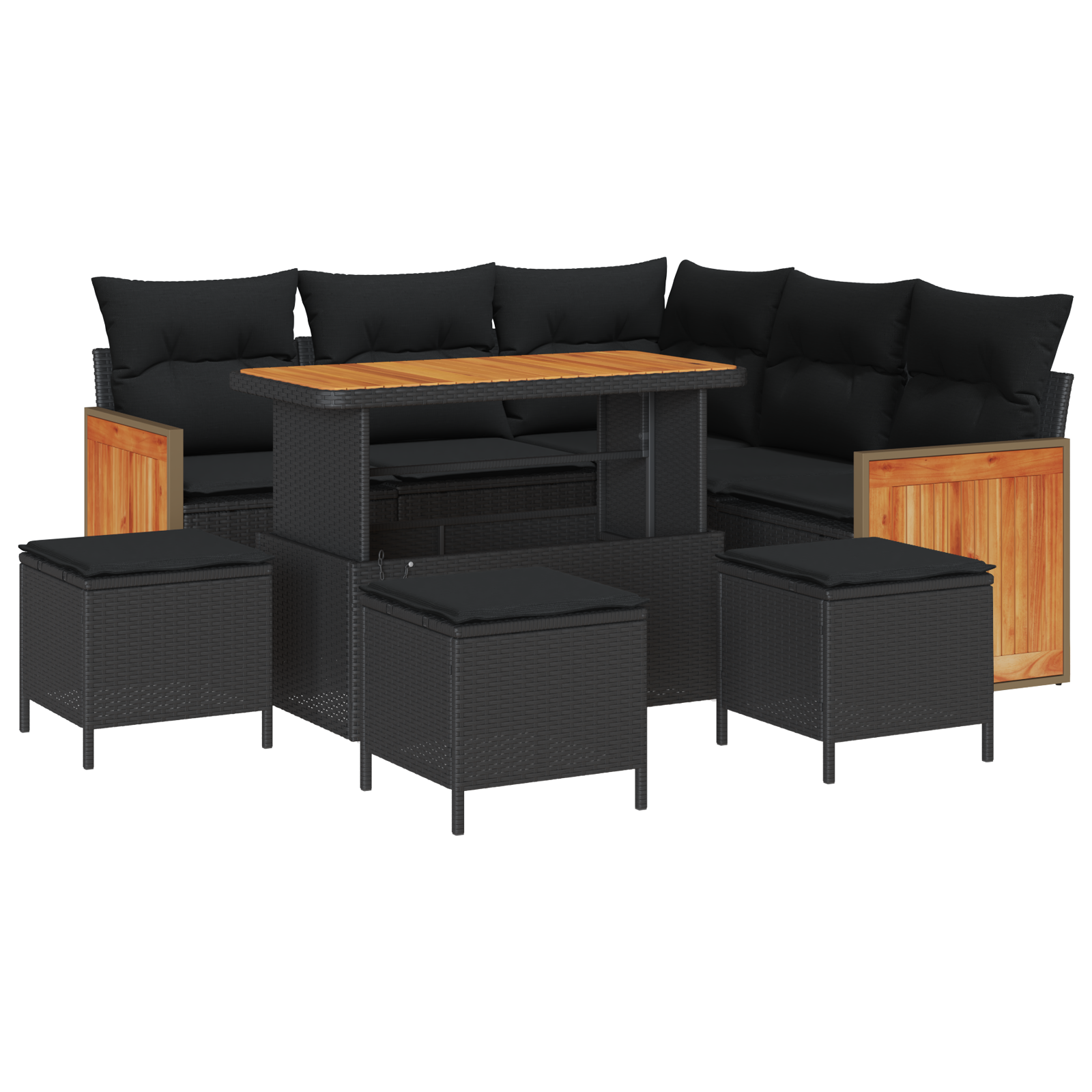 Set de Sofa de Grădină  9 Piese cu Perne Negru Ratan Poliamidă Acacia, Sofa de Grădină  2 Locuri cu Perne Negru Ratan Poliamidă, Set de Cină de Grădină  4 Piese cu Perne Negru Ratan Poliamidă Acacia [1]