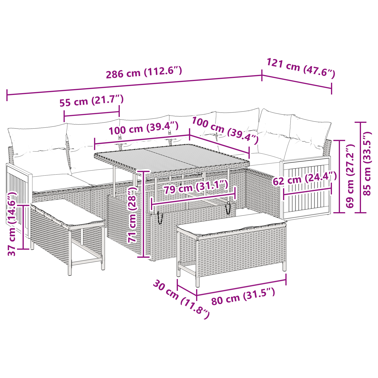 Set canapea de grădină cu 9 piese și perne, ratan negru, acacia, Set canapea de grădină cu 2 locuri și perne, ratan negru, Set de dining cu 3 piese pentru grădină cu perne, ratan negru, acacia [7]