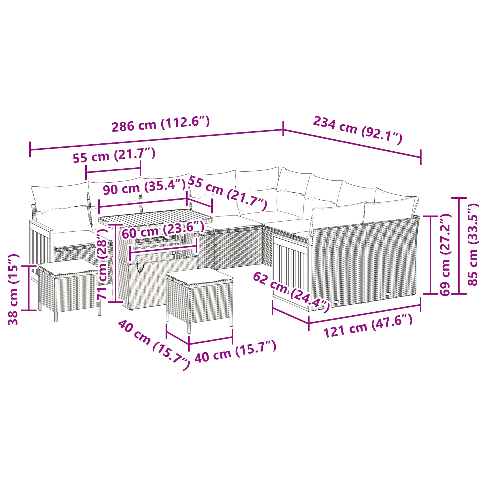 Set canapele grădină 12 piese cu perne, negru, poli-ratan, acacia, Set dining grădină 3 piese cu perne, negru, poli-ratan, acacia, Canapea grădină 2 persoane cu perne, negru, poli-ratan [3]