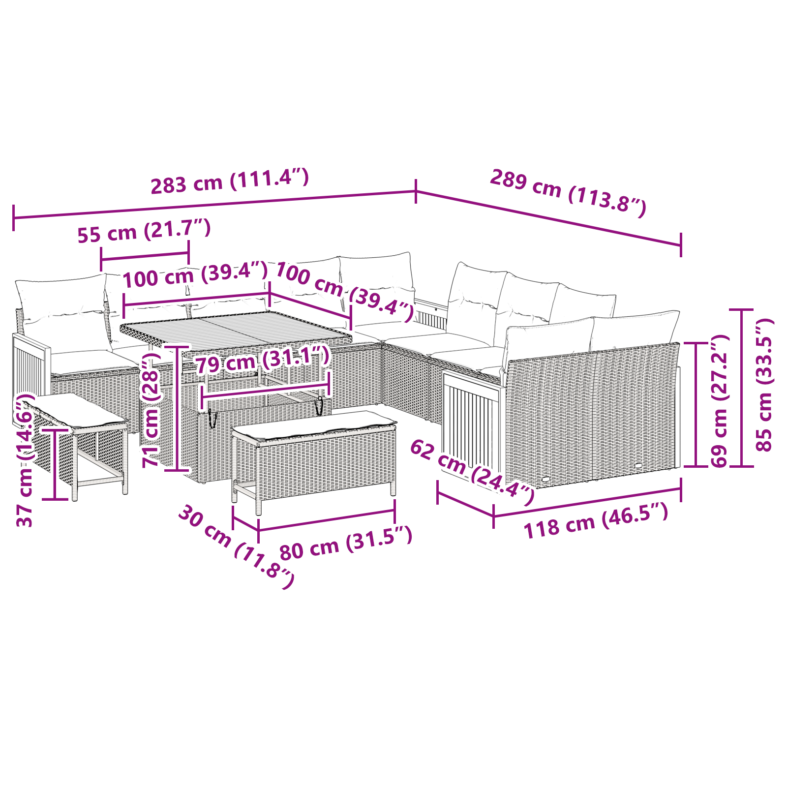 Set canapele grădină  13 piese cu perne Negru Poliratan Acacia, Canapea grădină  2 locuri cu perne Negru Poliratan, Set mese grădină  3 piese cu perne Negru Poliratan Acacia [8]