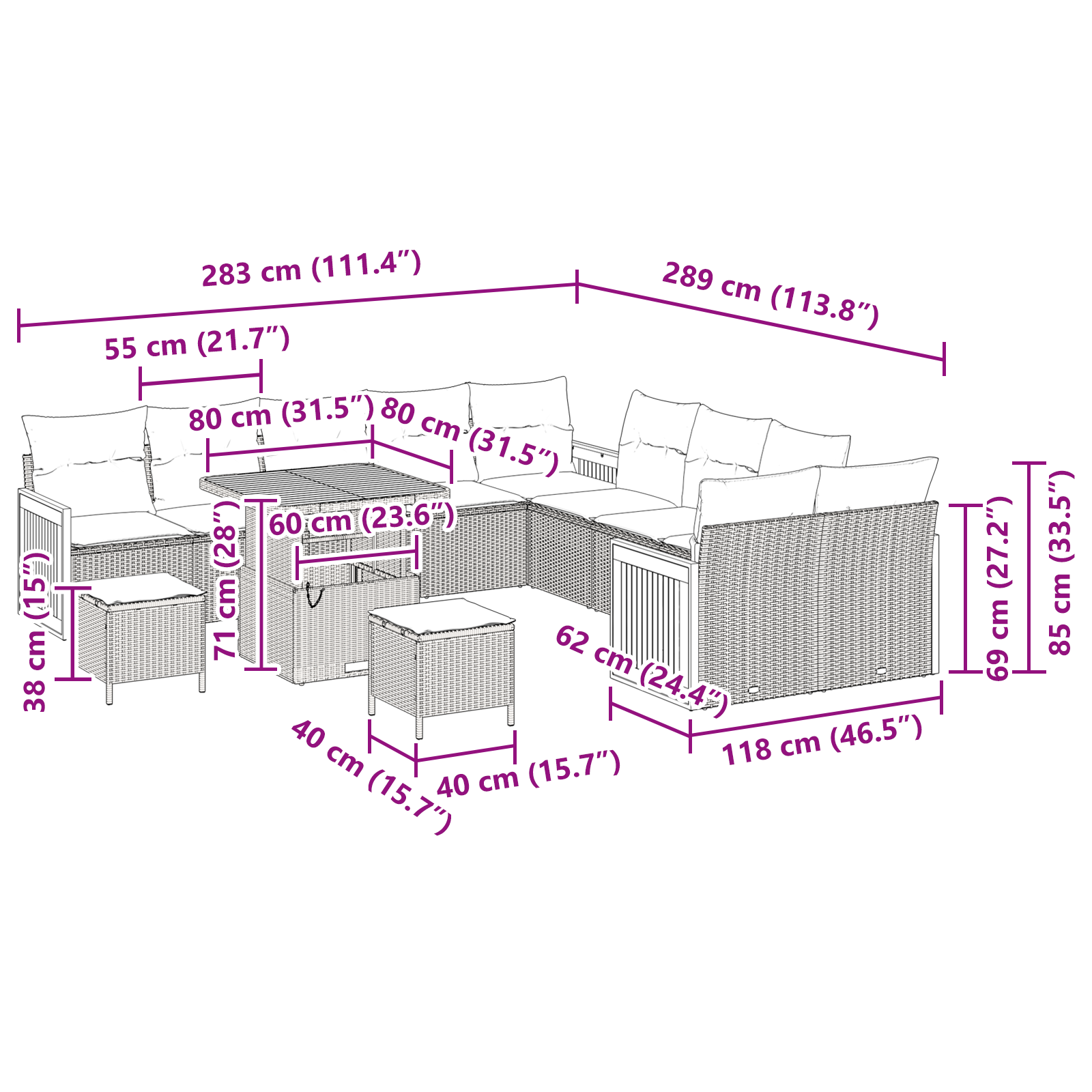Set de canapea de grădină  13 piese cu perne Negru Poliratan Acacia, Canapea de grădină  2 locuri cu perne Negru Poliratan, Set de dining de grădină  3 piese cu perne Negru Poliratan Acacia [4]