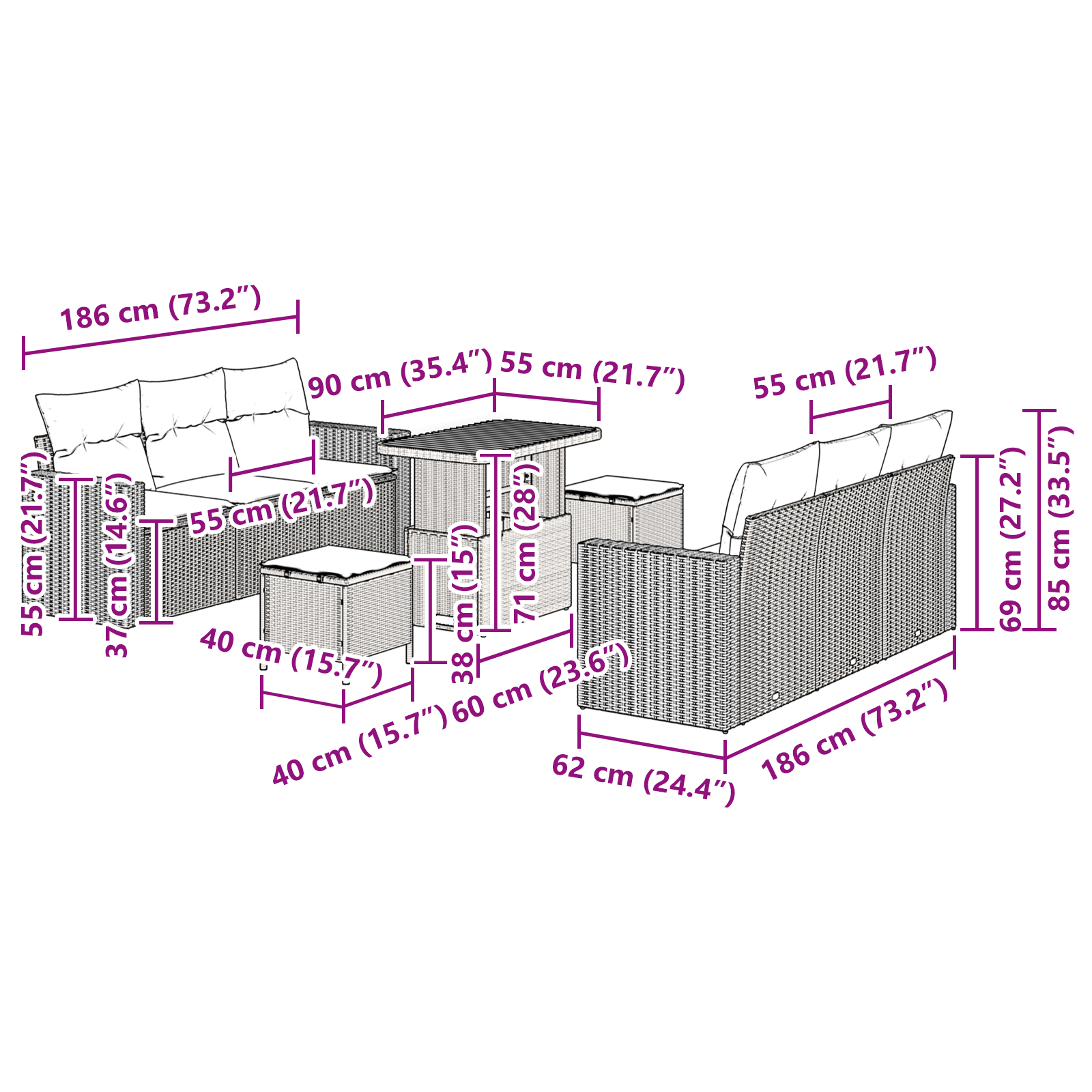 Set de canapea de grădină  9 piese cu perne Bej Ratan Poli Acacia [11]