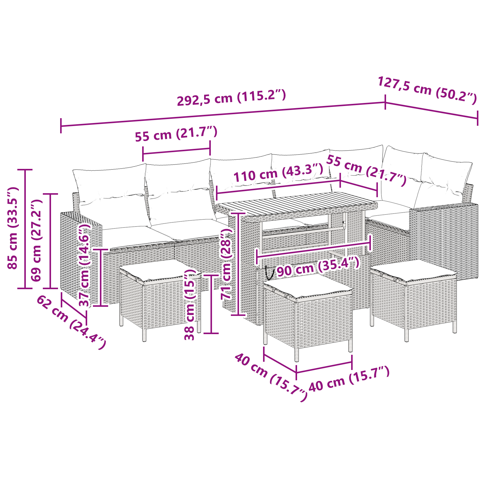 Set canapele grădină 10 piese cu perne Bej Ratan poliester Acacia [11]