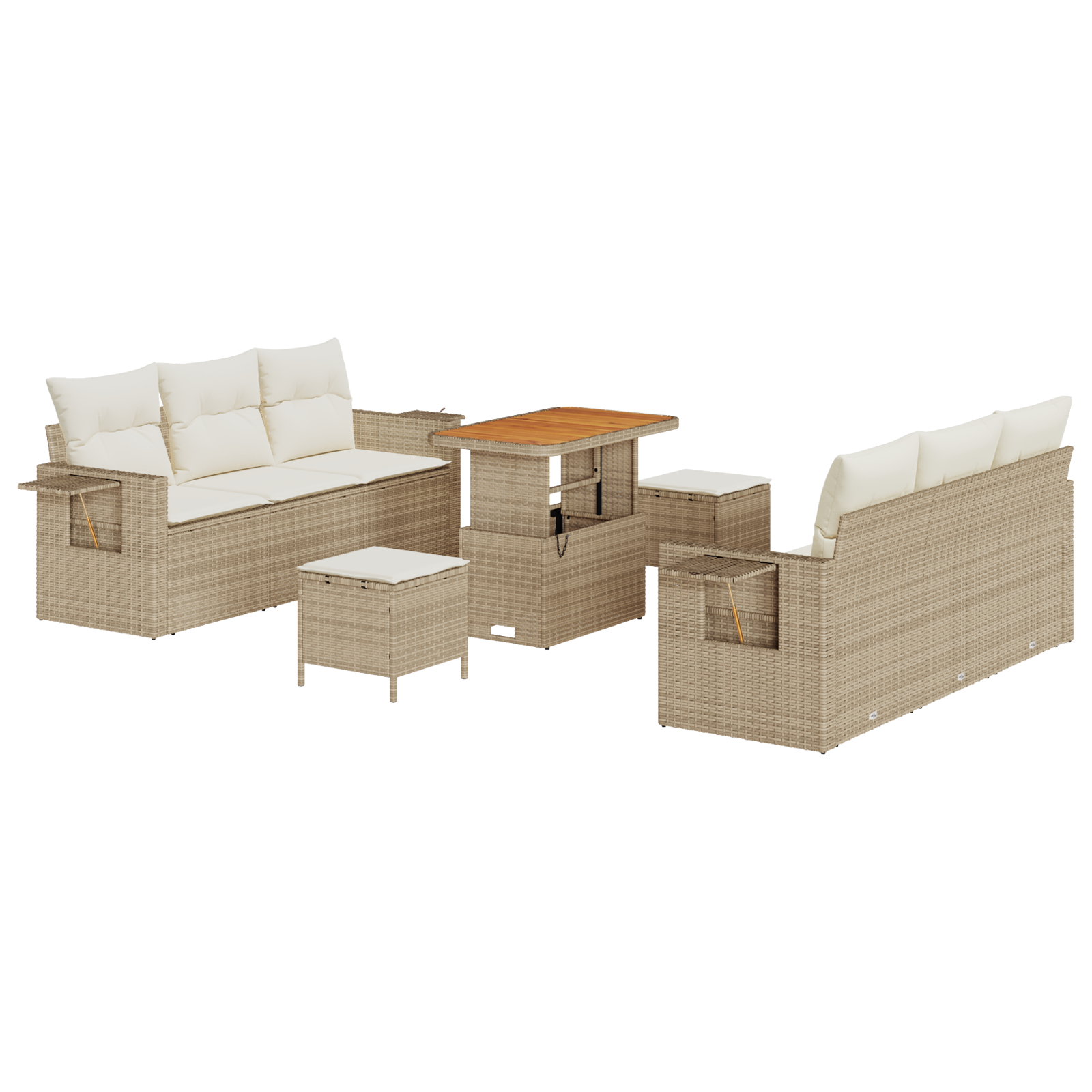 Set Sofa de Grădină  cu 9 Piese cu Perne Bej Ratan Polimeric Acacia [1]